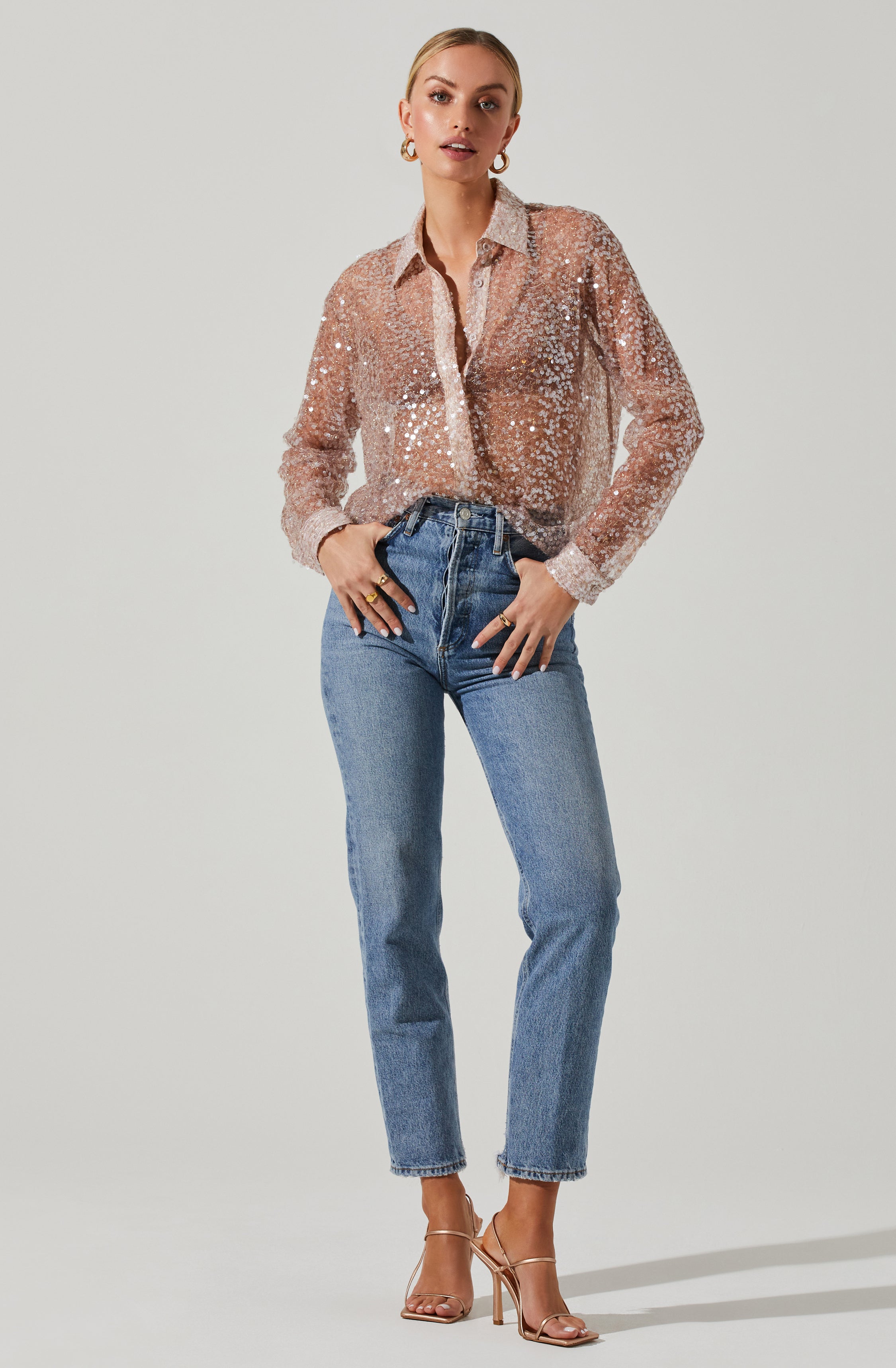 Maxine Sheer Sequin Long Sleeve Top-Aljck