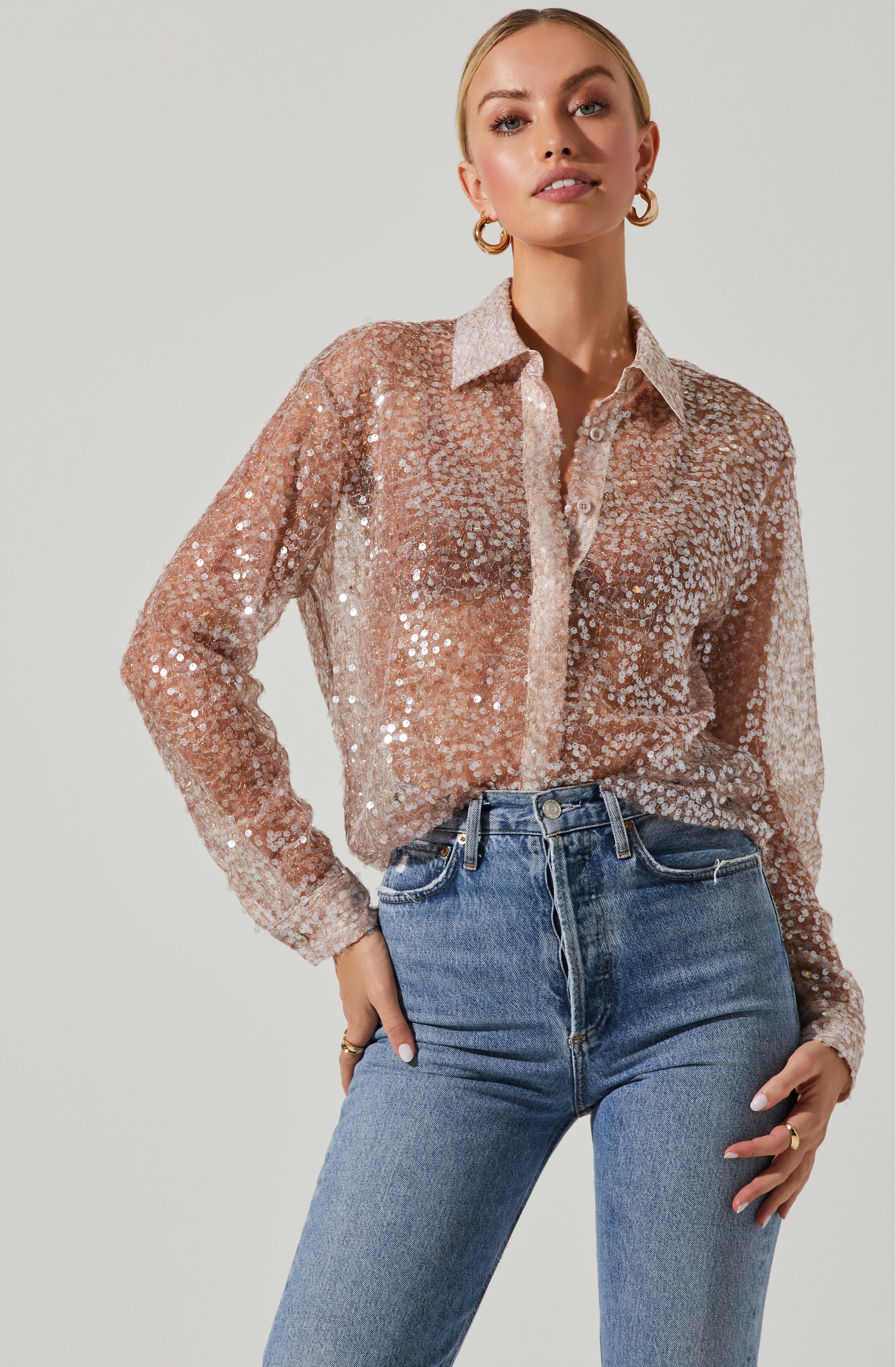 Maxine Sheer Sequin Long Sleeve Top-Aljck