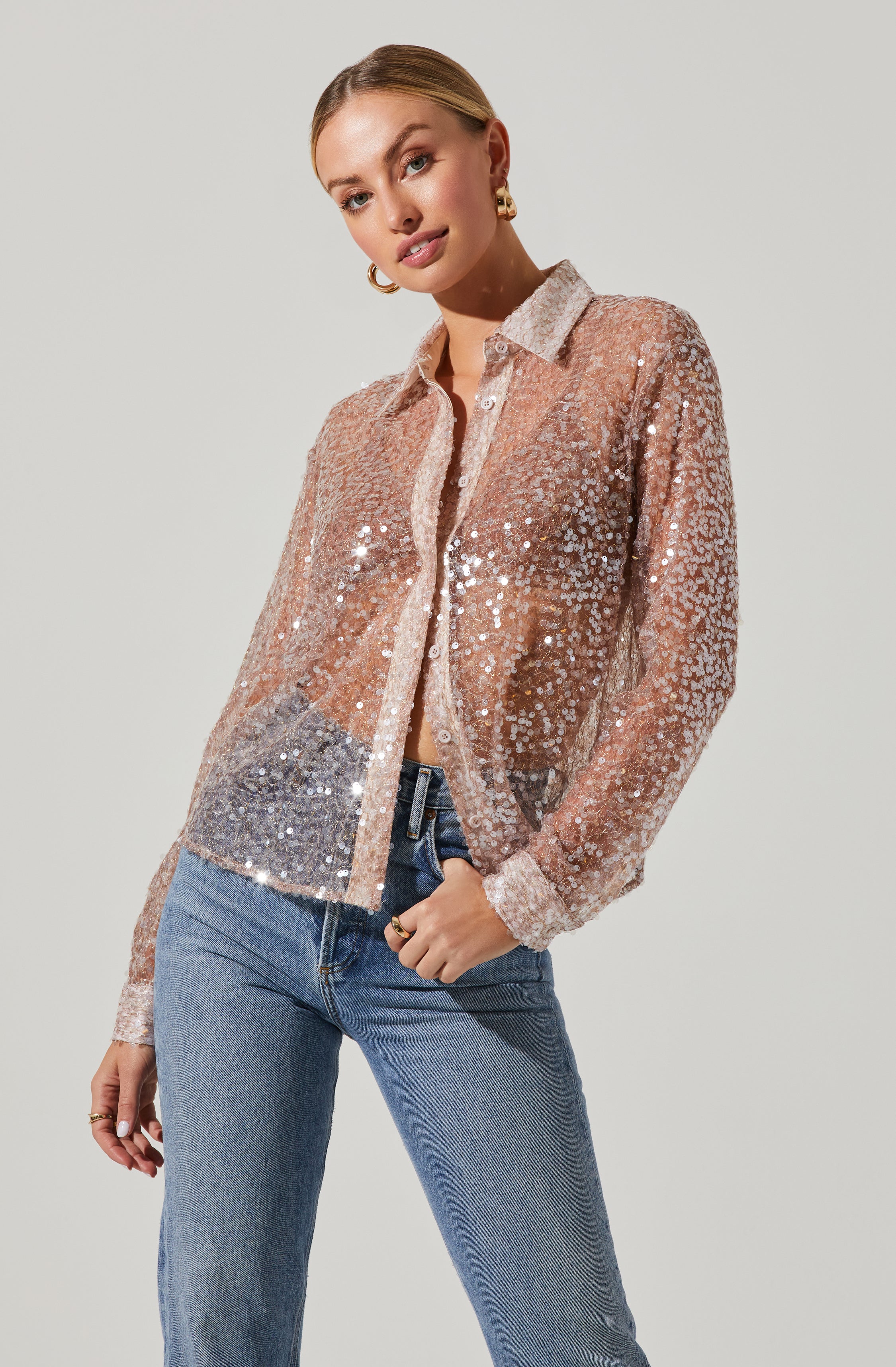 Maxine Sheer Sequin Long Sleeve Top-Aljck