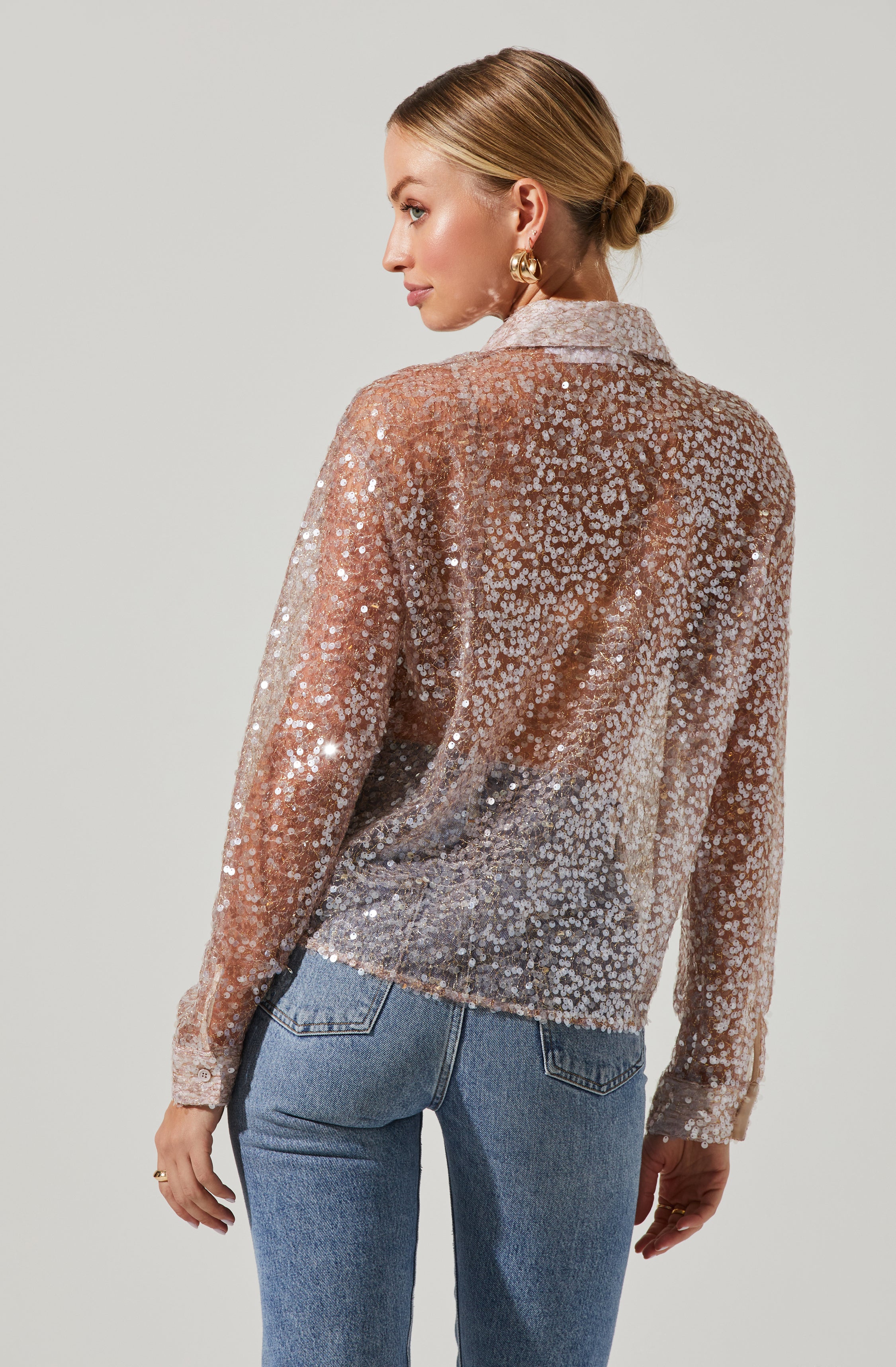 Maxine Sheer Sequin Long Sleeve Top-Aljck