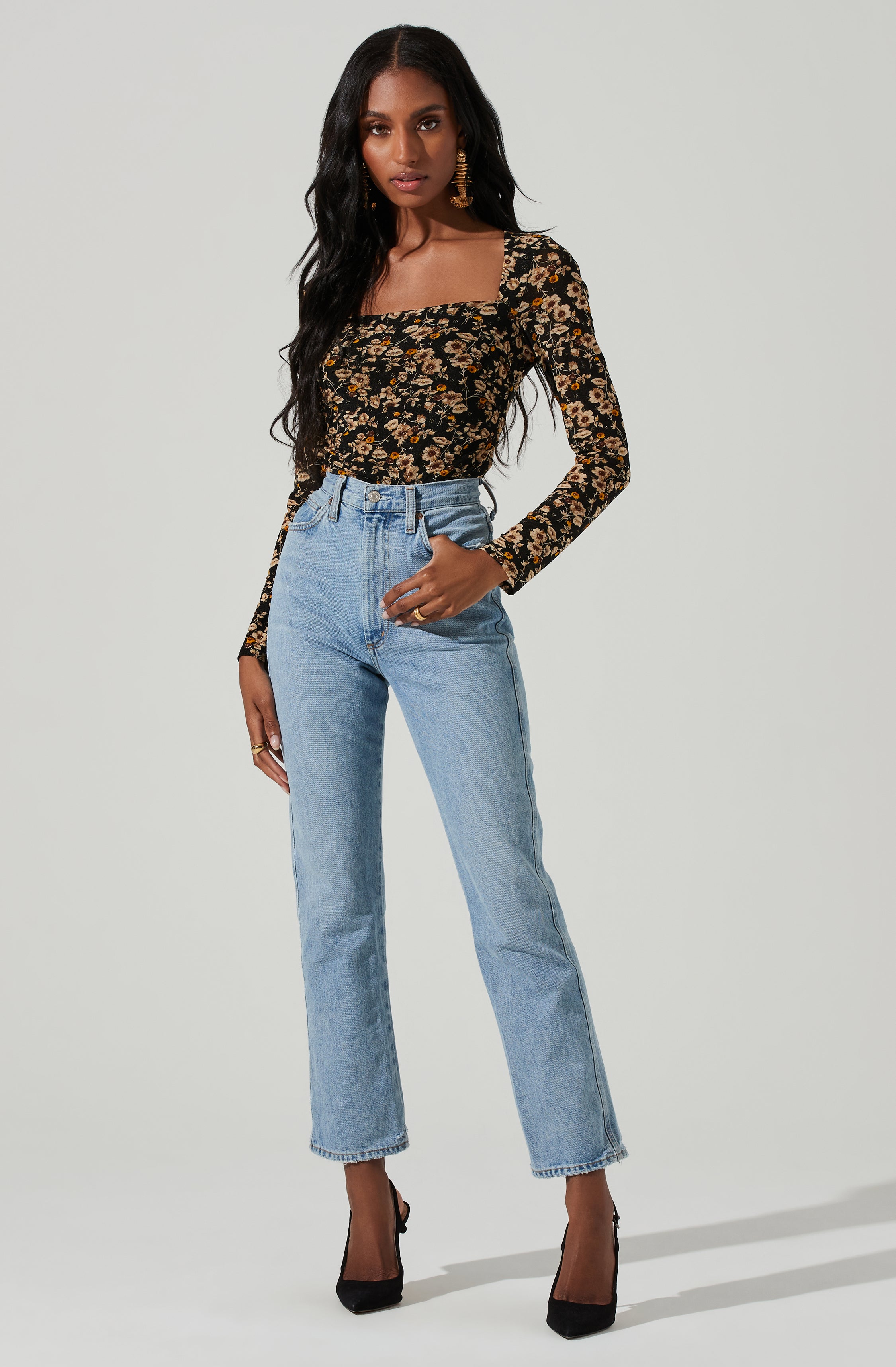 Demelza Floral Square Neck Top-Aljck