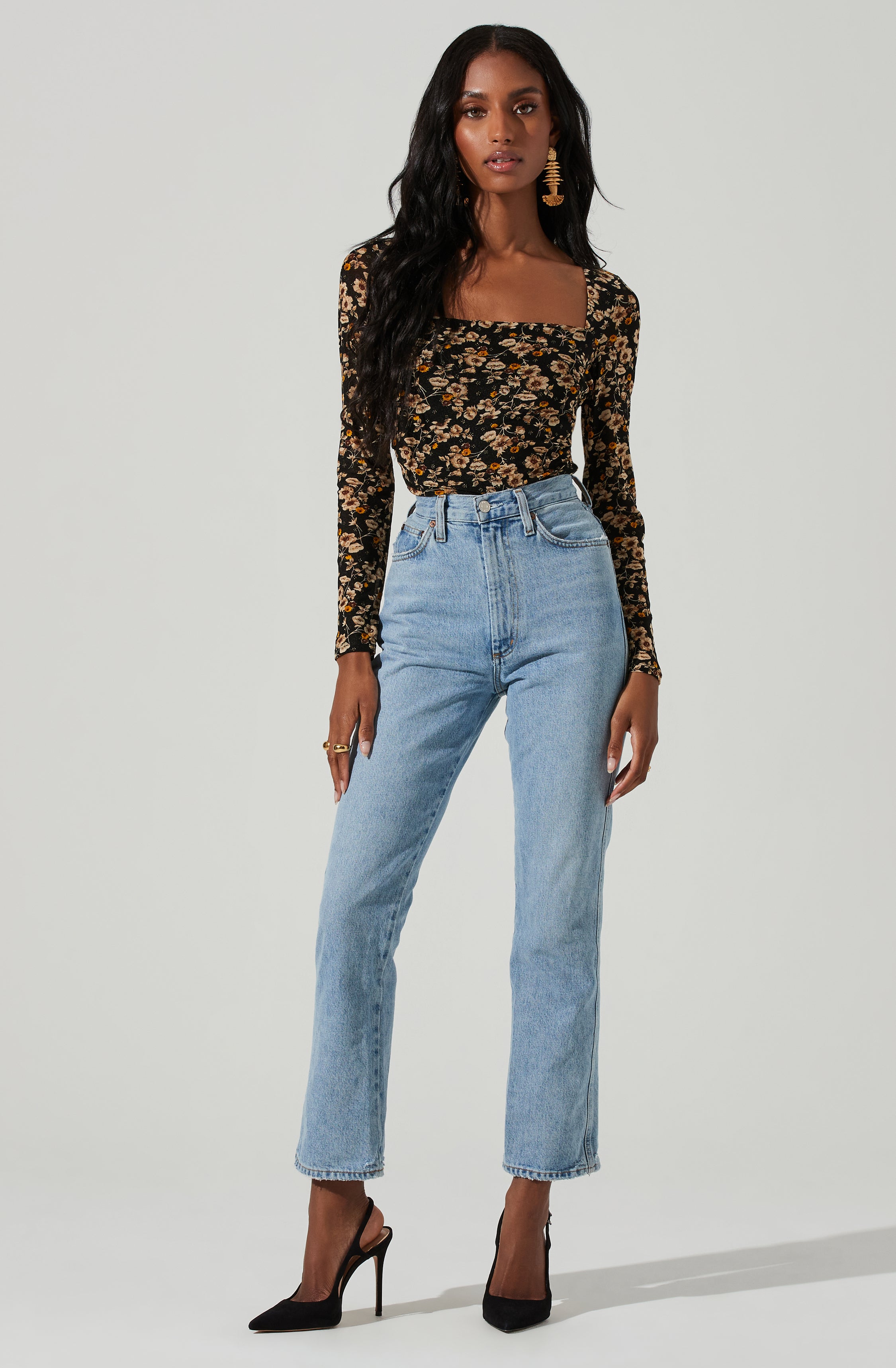 Demelza Floral Square Neck Top-Aljck
