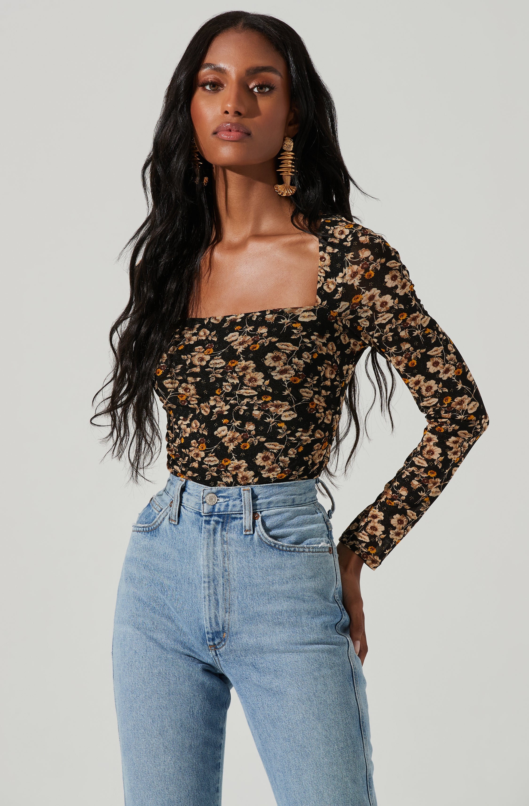 Demelza Floral Square Neck Top-Aljck