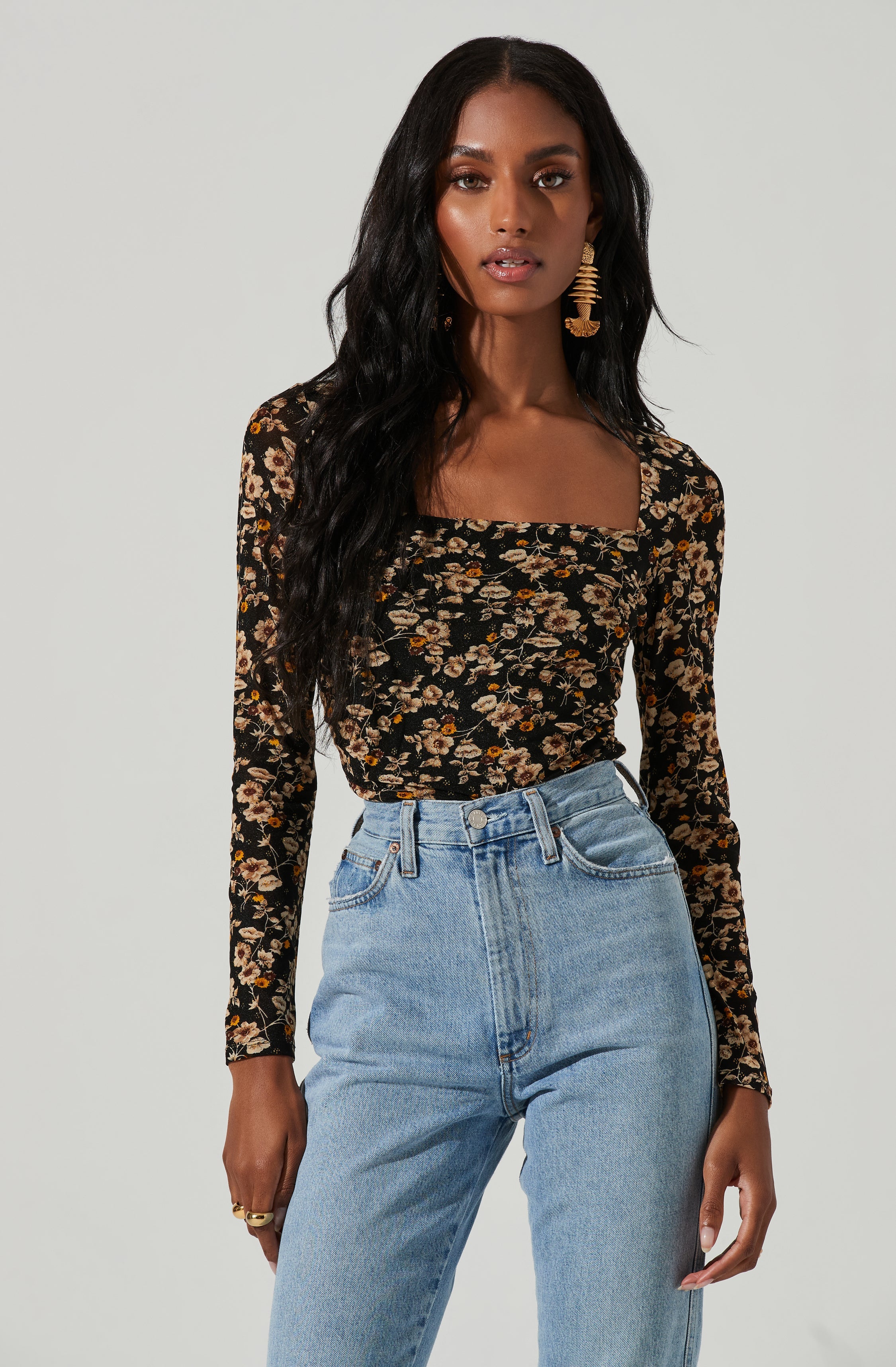 Demelza Floral Square Neck Top-Aljck