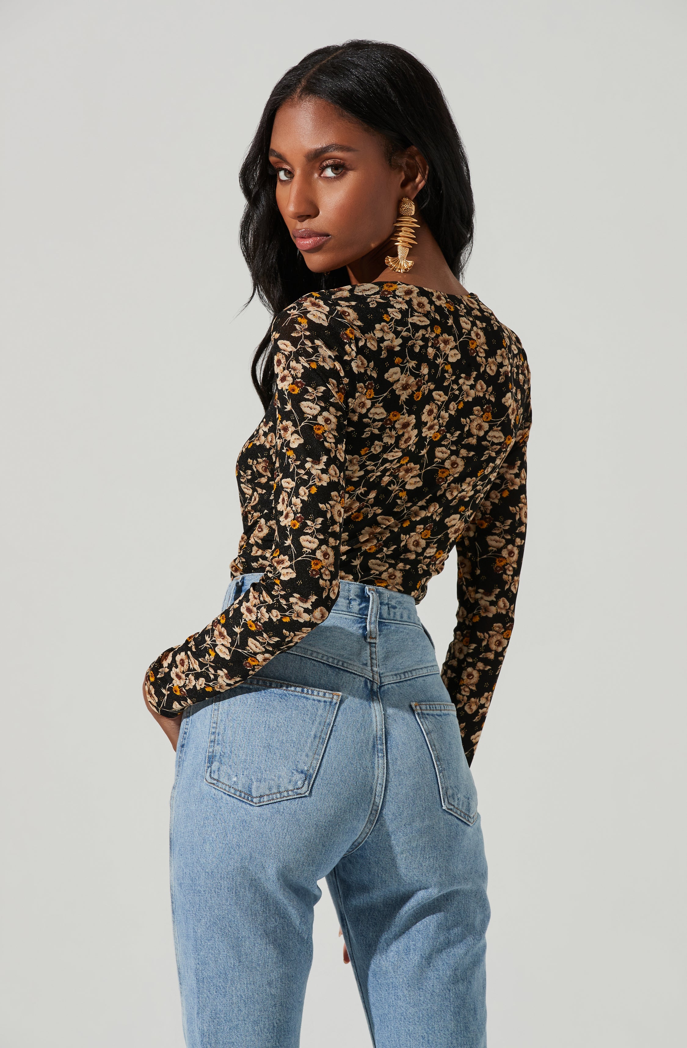 Demelza Floral Square Neck Top-Aljck