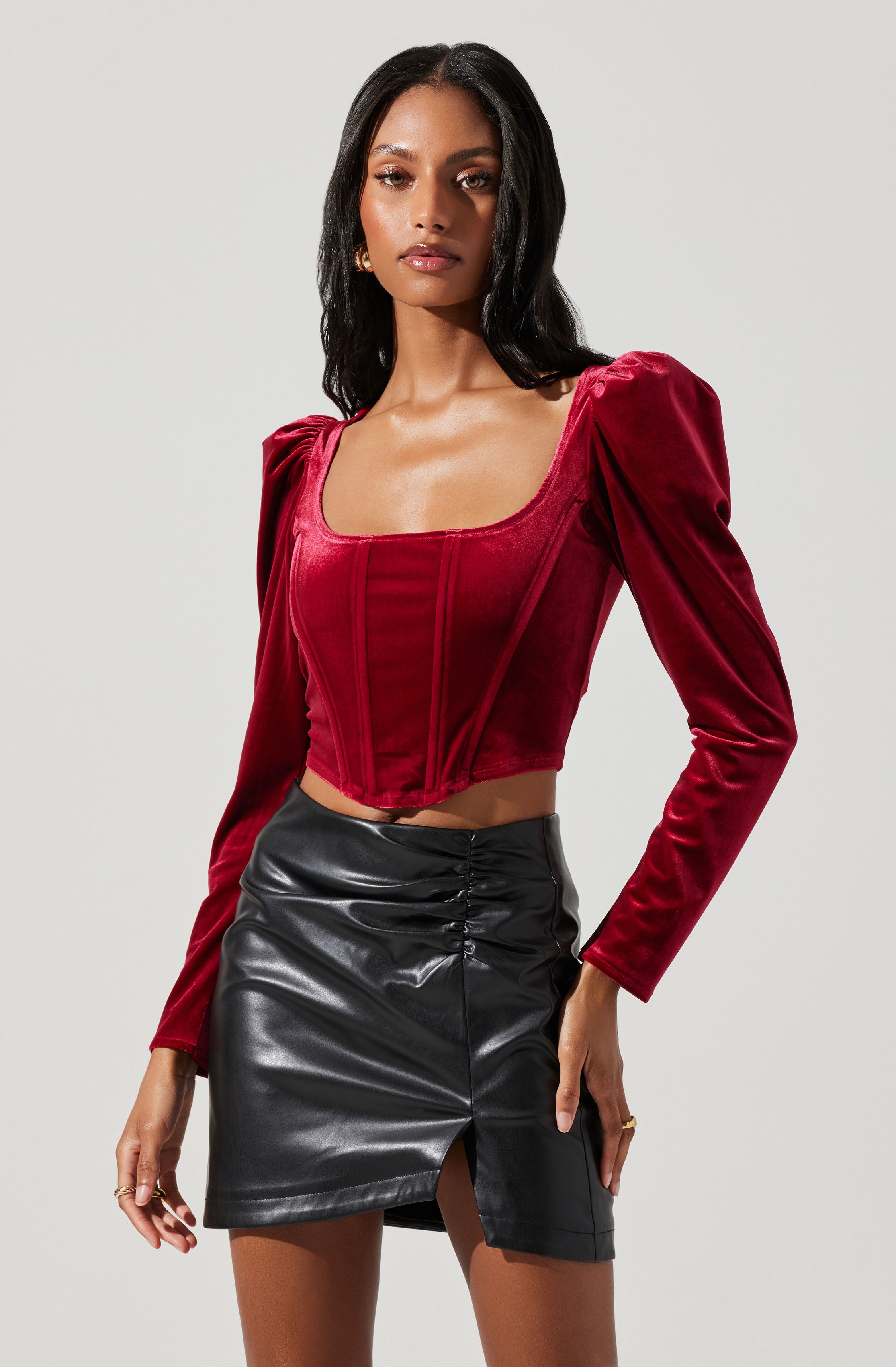 Ashbury Velvet Corset Long Sleeve Top-Aljck