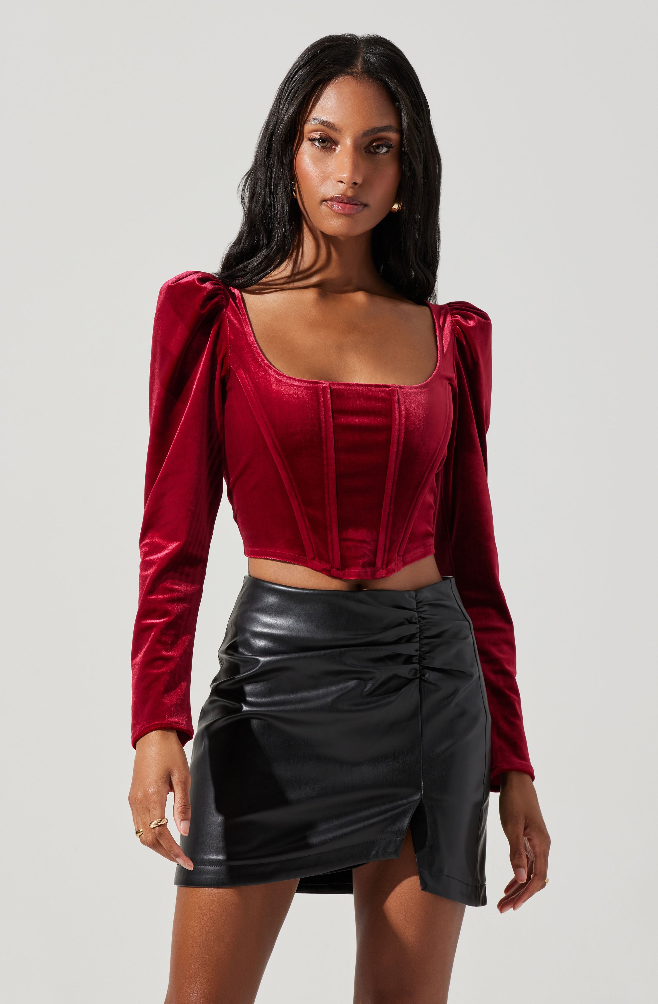 Ashbury Velvet Corset Long Sleeve Top-Aljck
