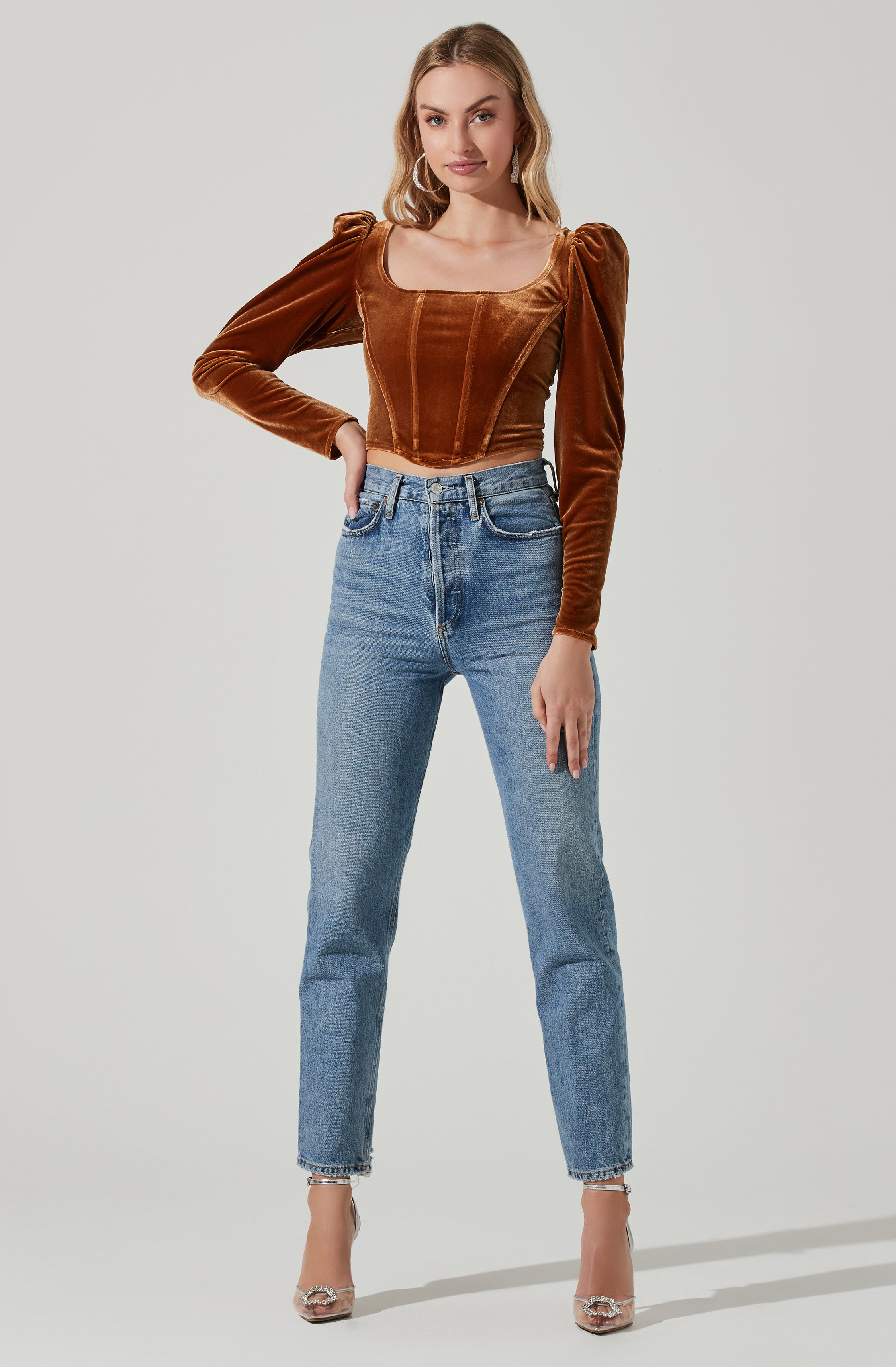 Ashbury Velvet Corset Long Sleeve Top-Aljck