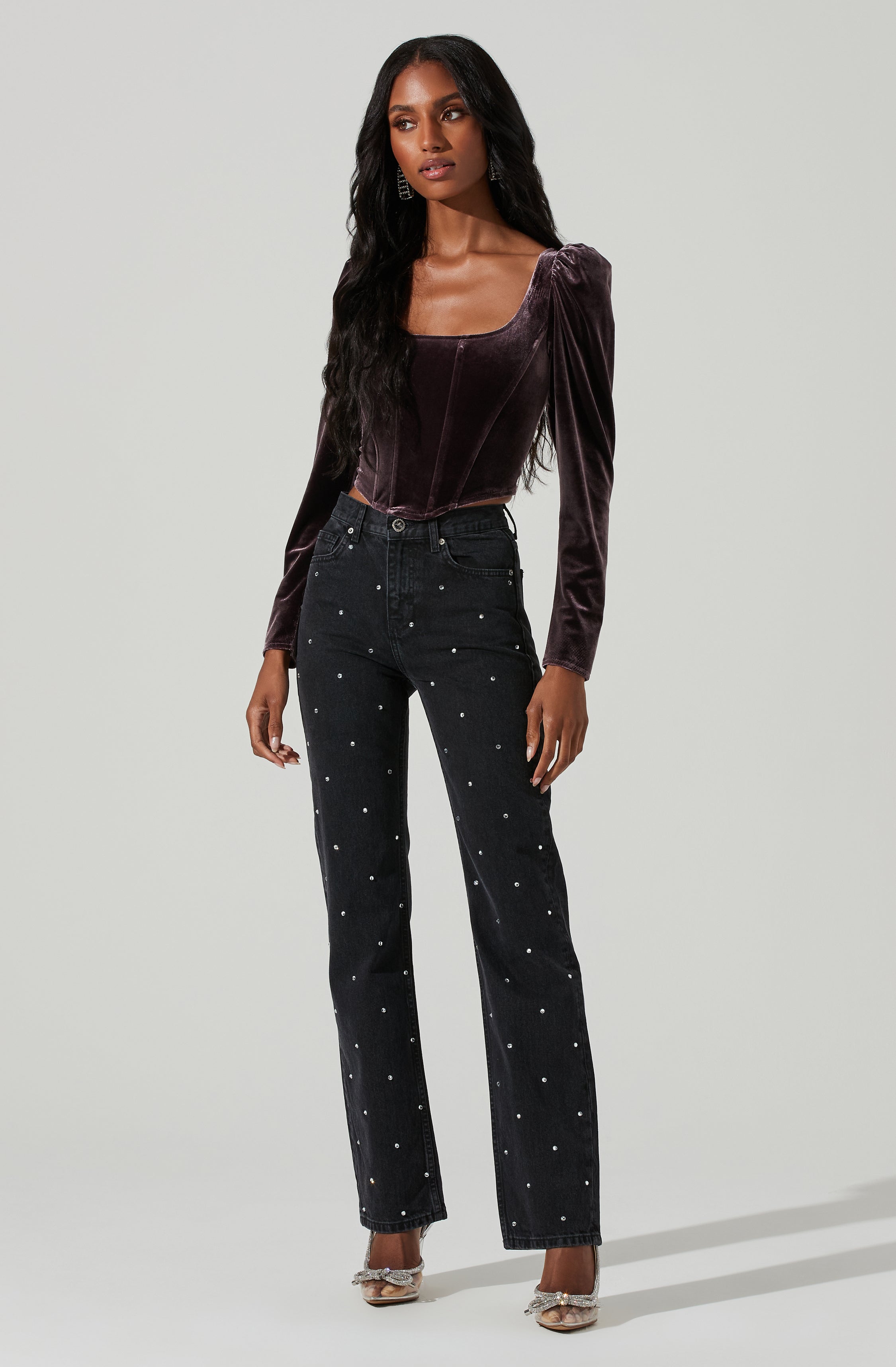 Ashbury Velvet Corset Long Sleeve Top-Aljck