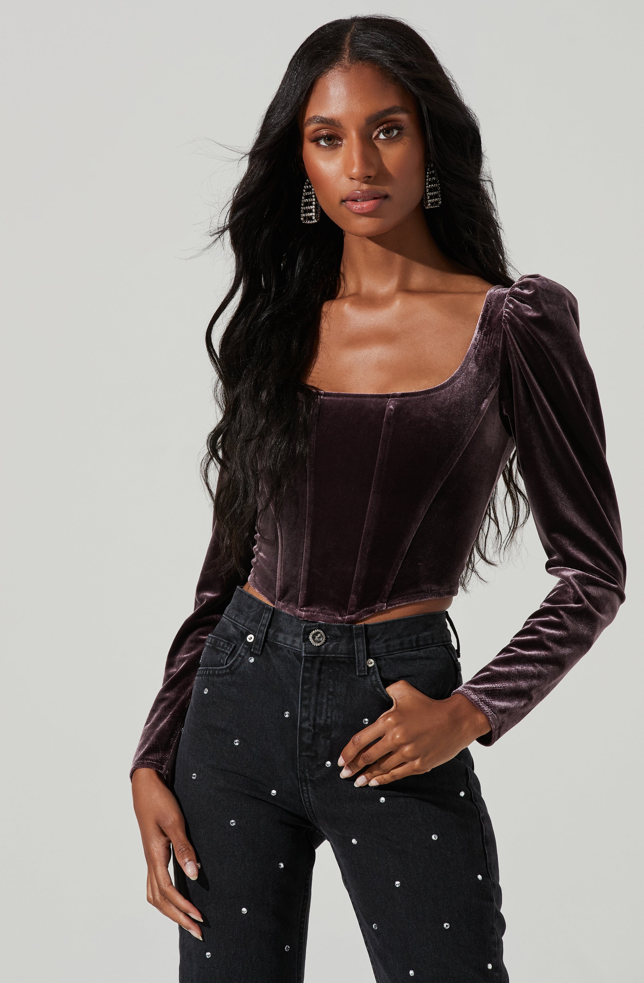 Ashbury Velvet Corset Long Sleeve Top-Aljck