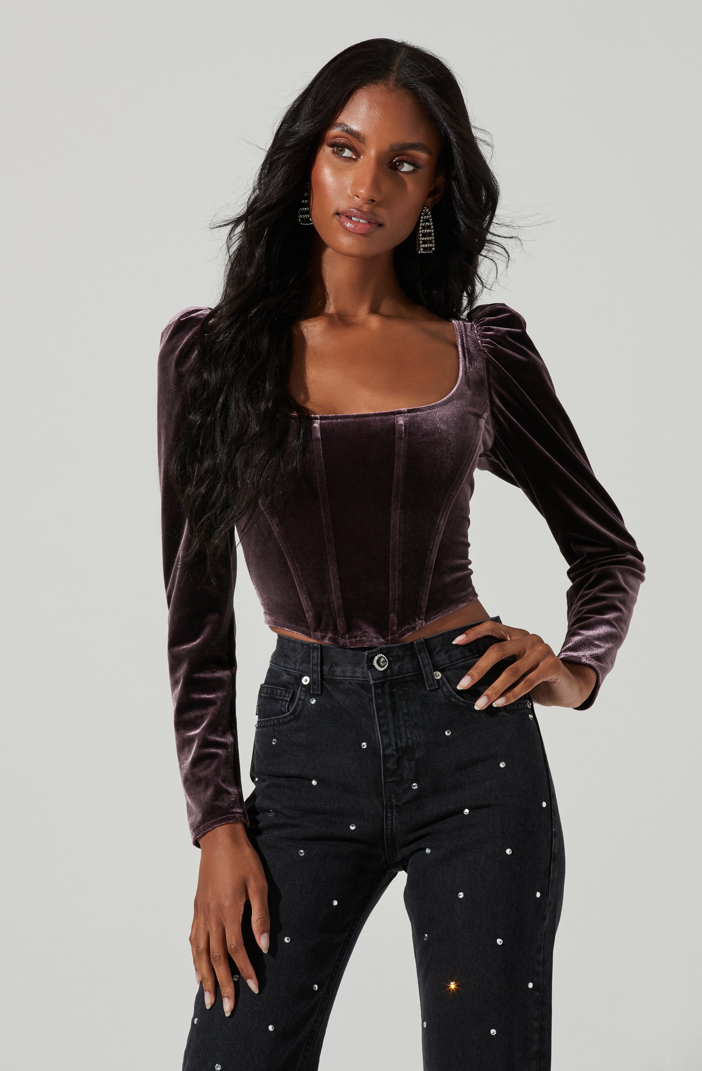 Ashbury Velvet Corset Long Sleeve Top-Aljck