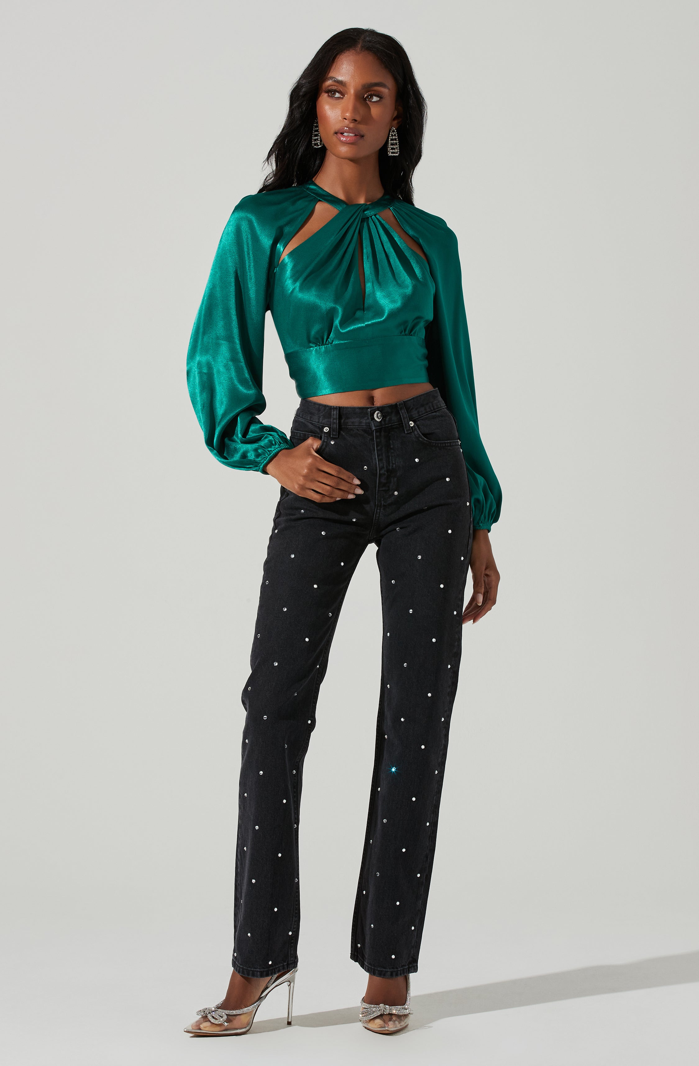 Idara Satin Open Back Top-Aljck