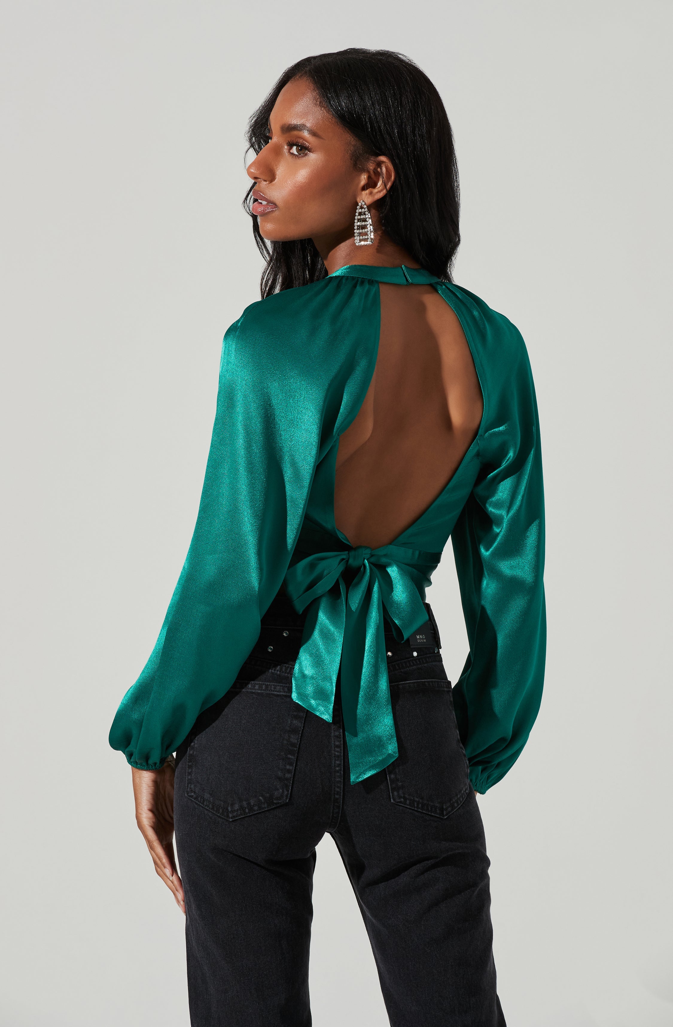 Idara Satin Open Back Top-Aljck