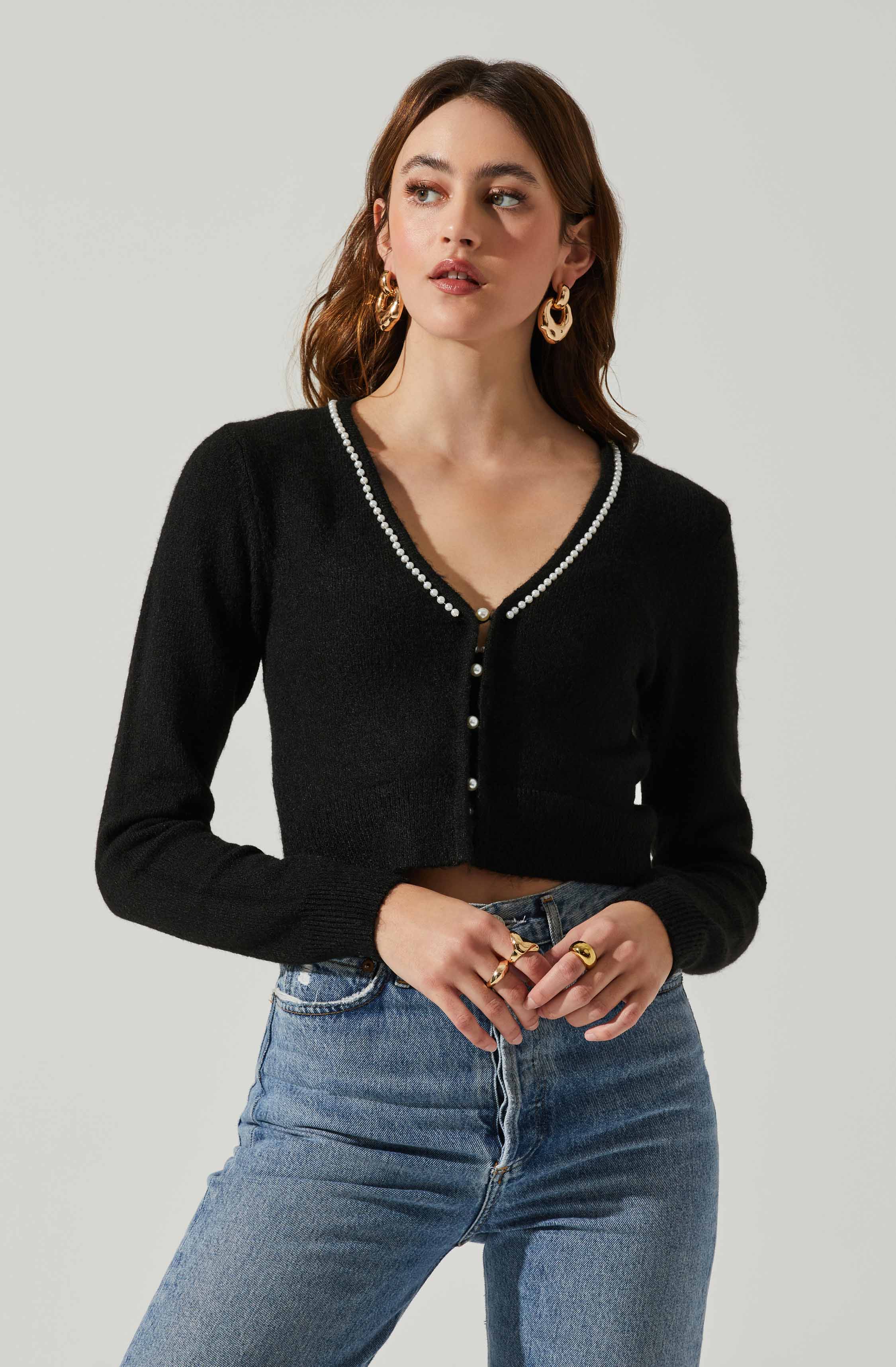 Melissa Pearl Embellished Cardigan Sweater-Aljck