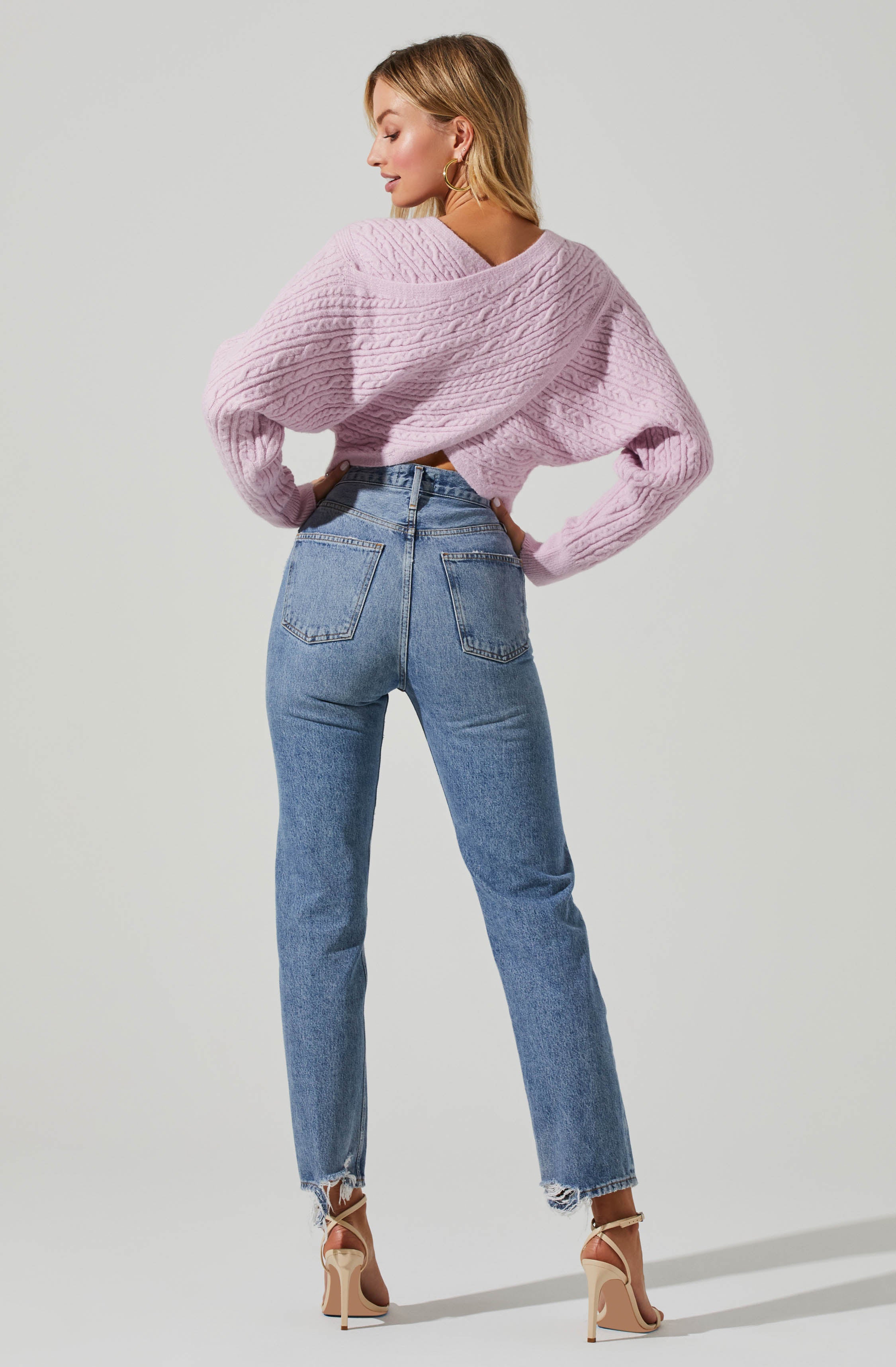 Mariana Reversible Cable Knit Wrap Sweater-Aljck