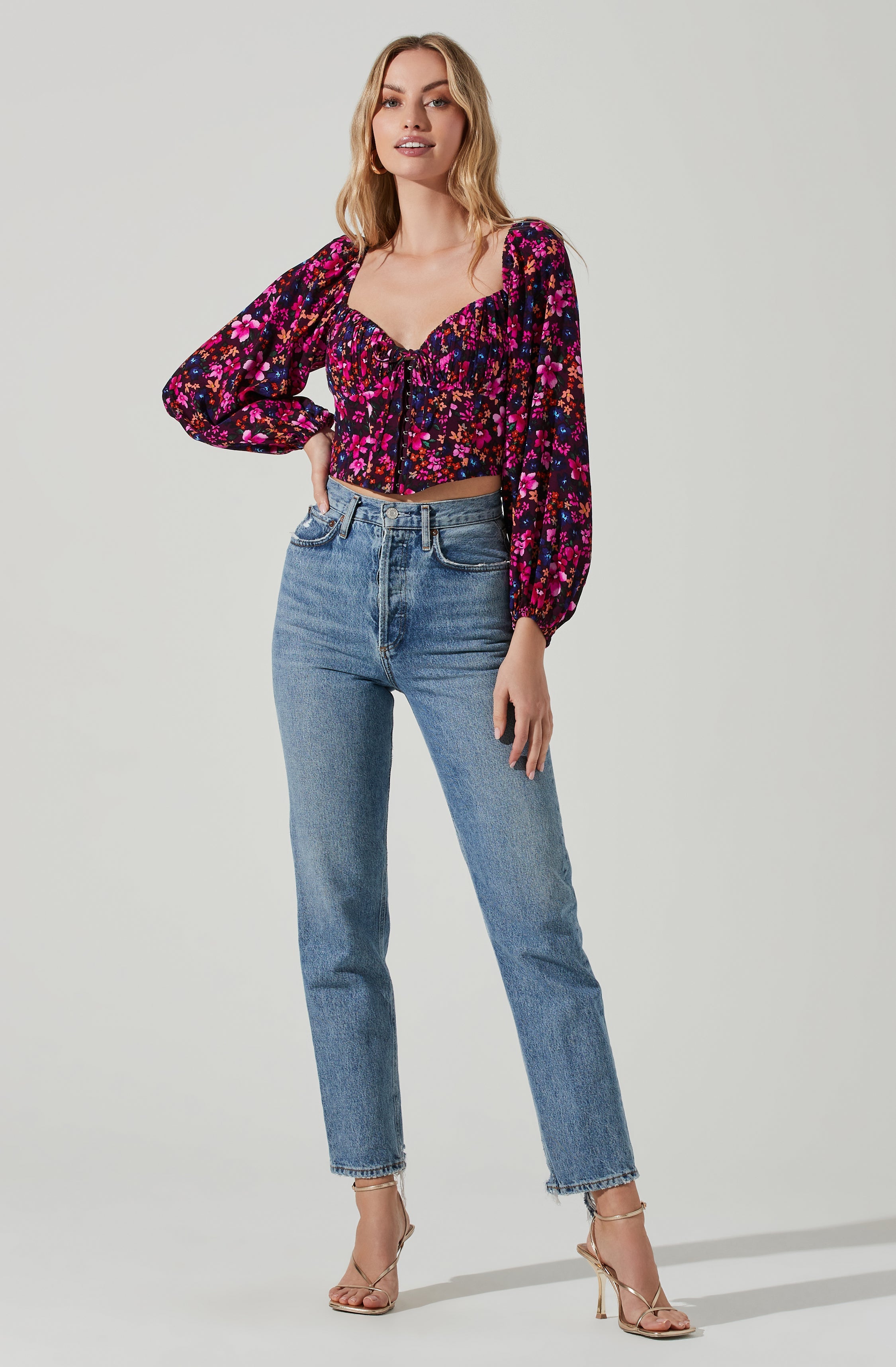 Edwina Floral Corset Long Sleeve Top-Aljck