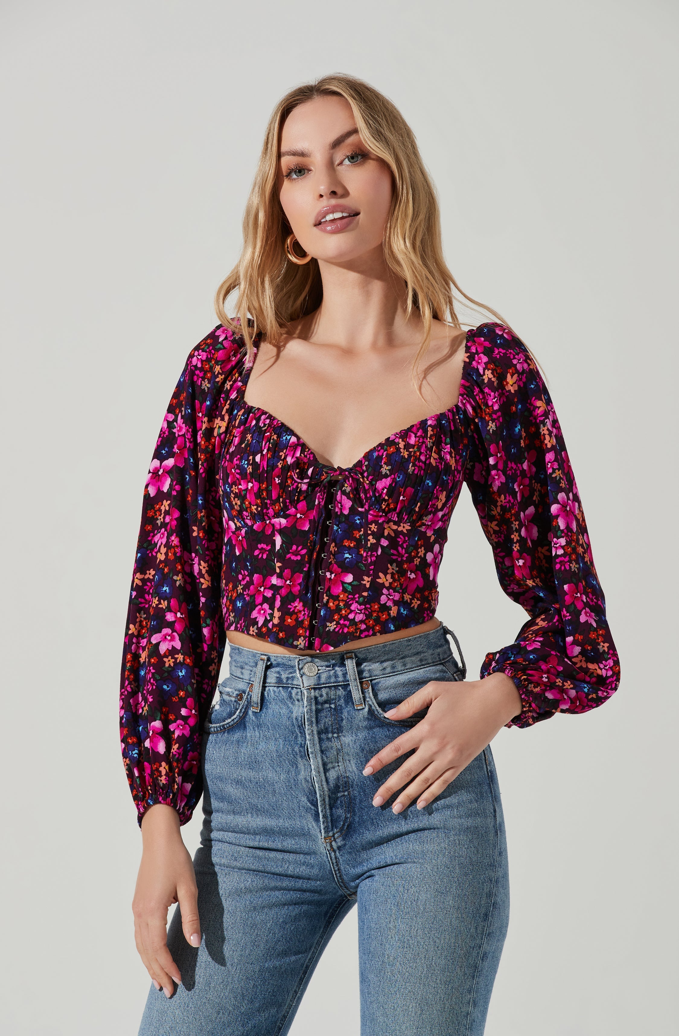 Edwina Floral Corset Long Sleeve Top-Aljck