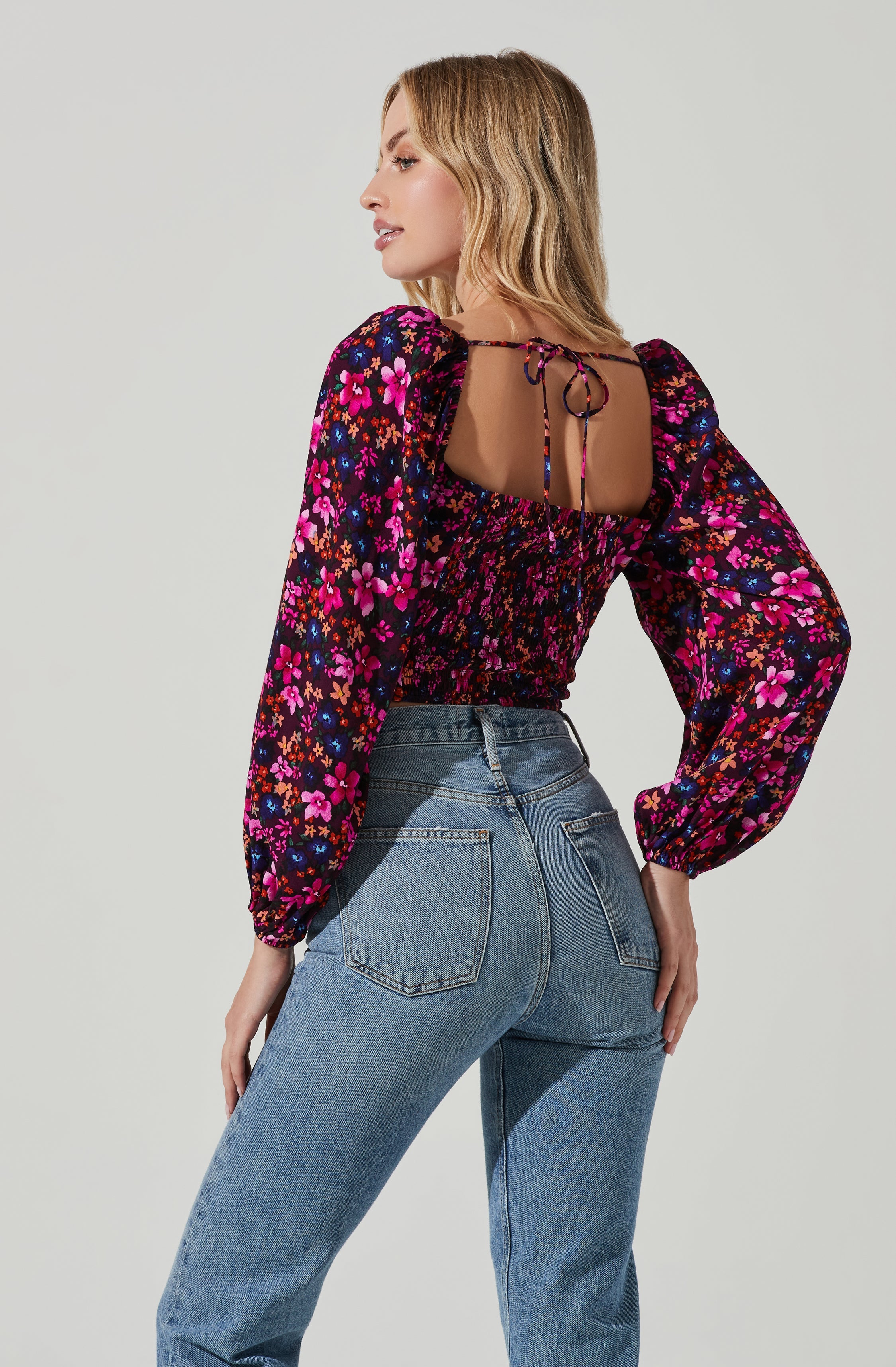 Edwina Floral Corset Long Sleeve Top-Aljck