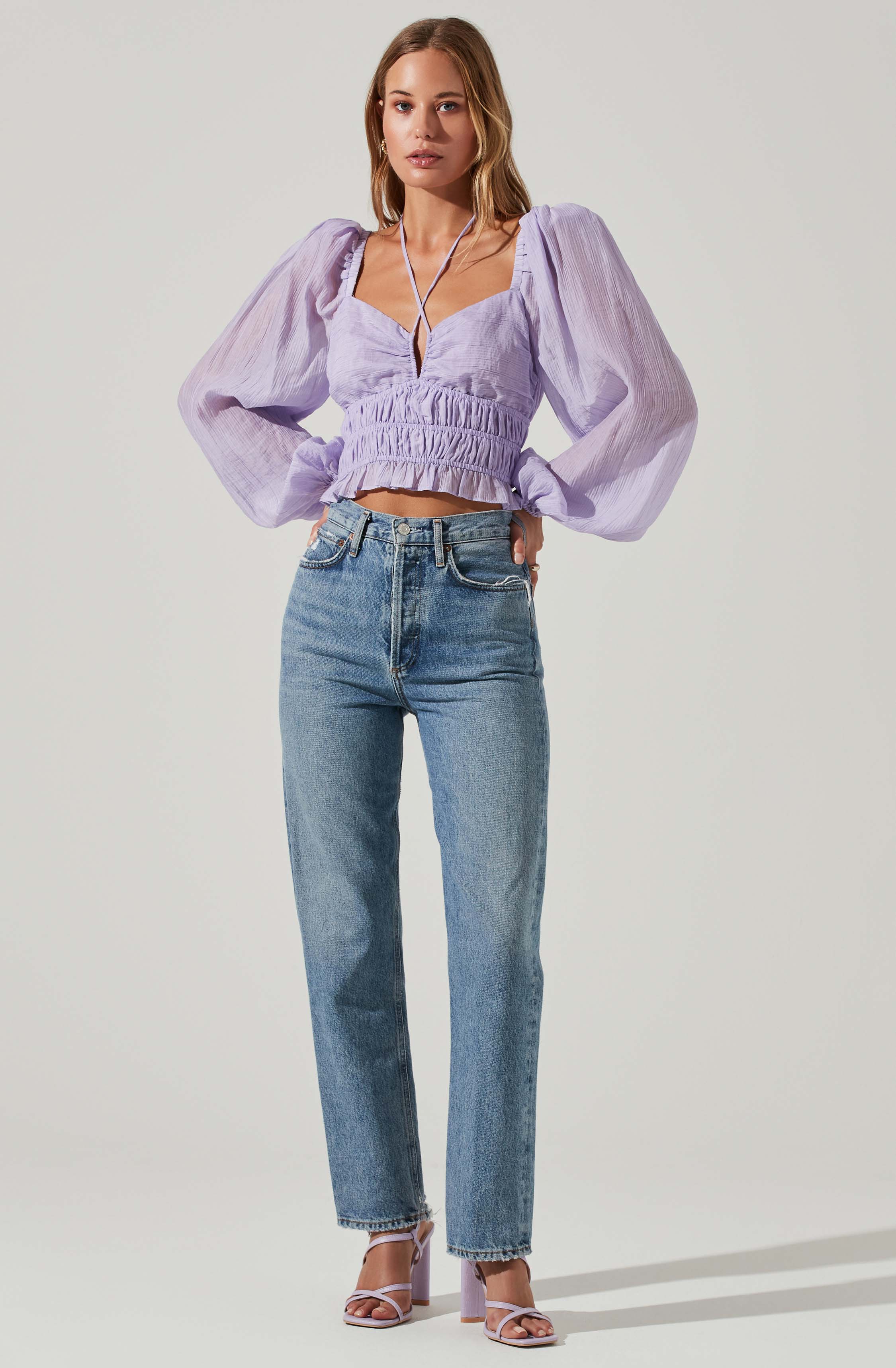 Irwin Puff Sleeve Halter Neck Top-Aljck