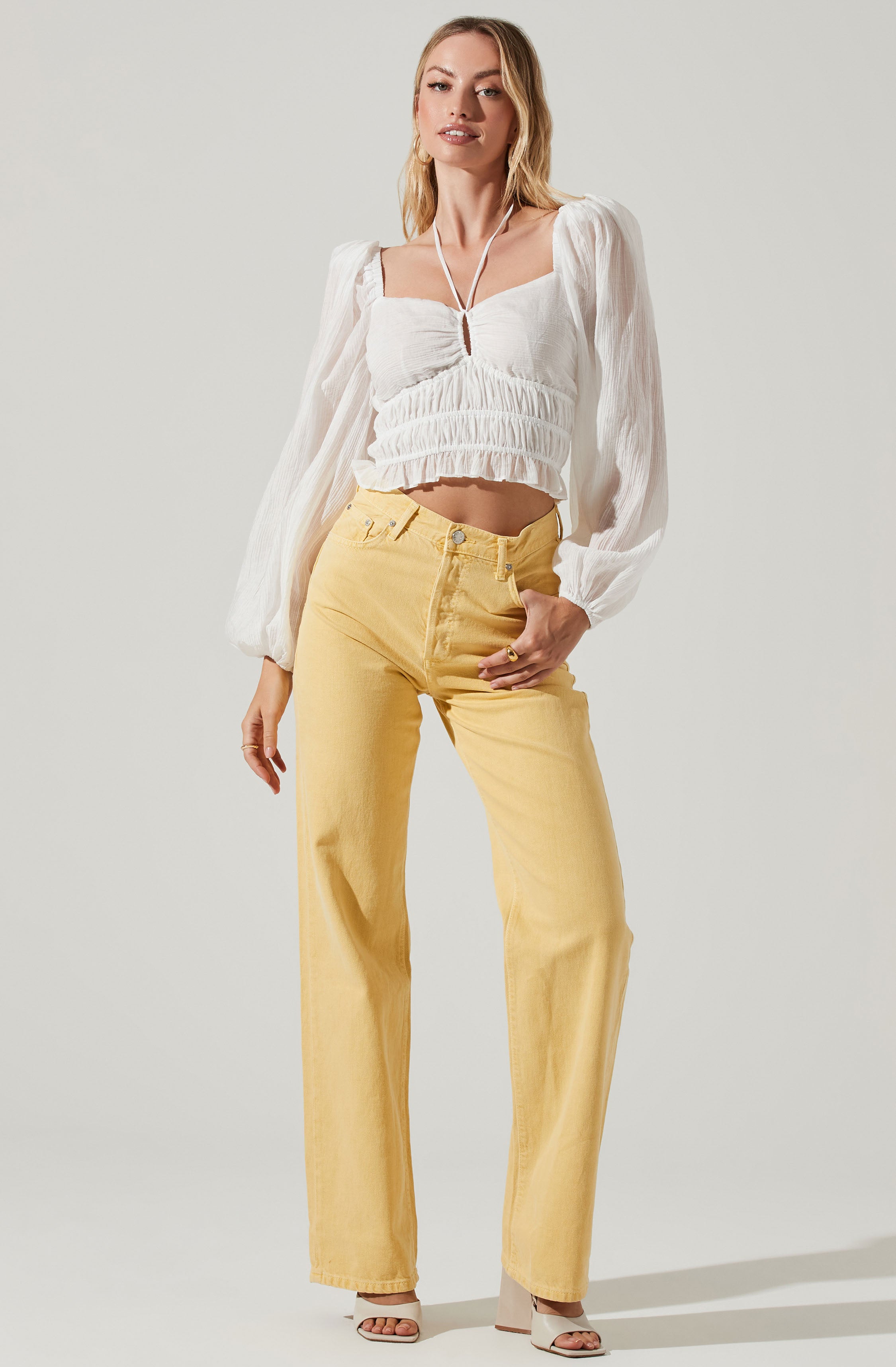 Irwin Puff Sleeve Halter Neck Top-Aljck
