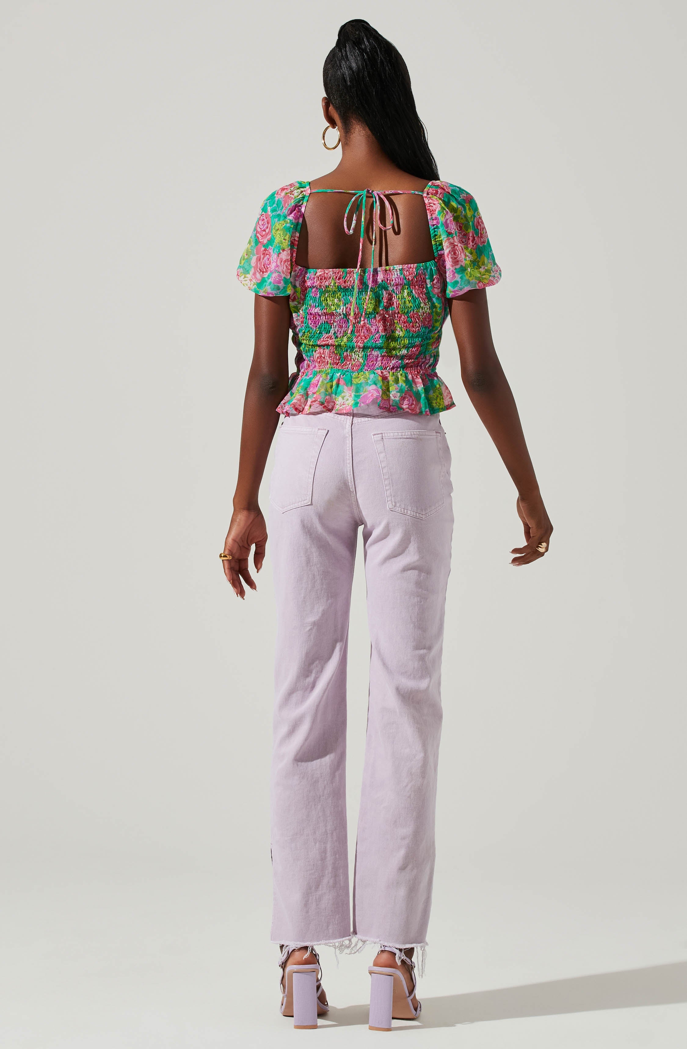 Leigh Floral Pleated Puff Sleeve Top-Aljck