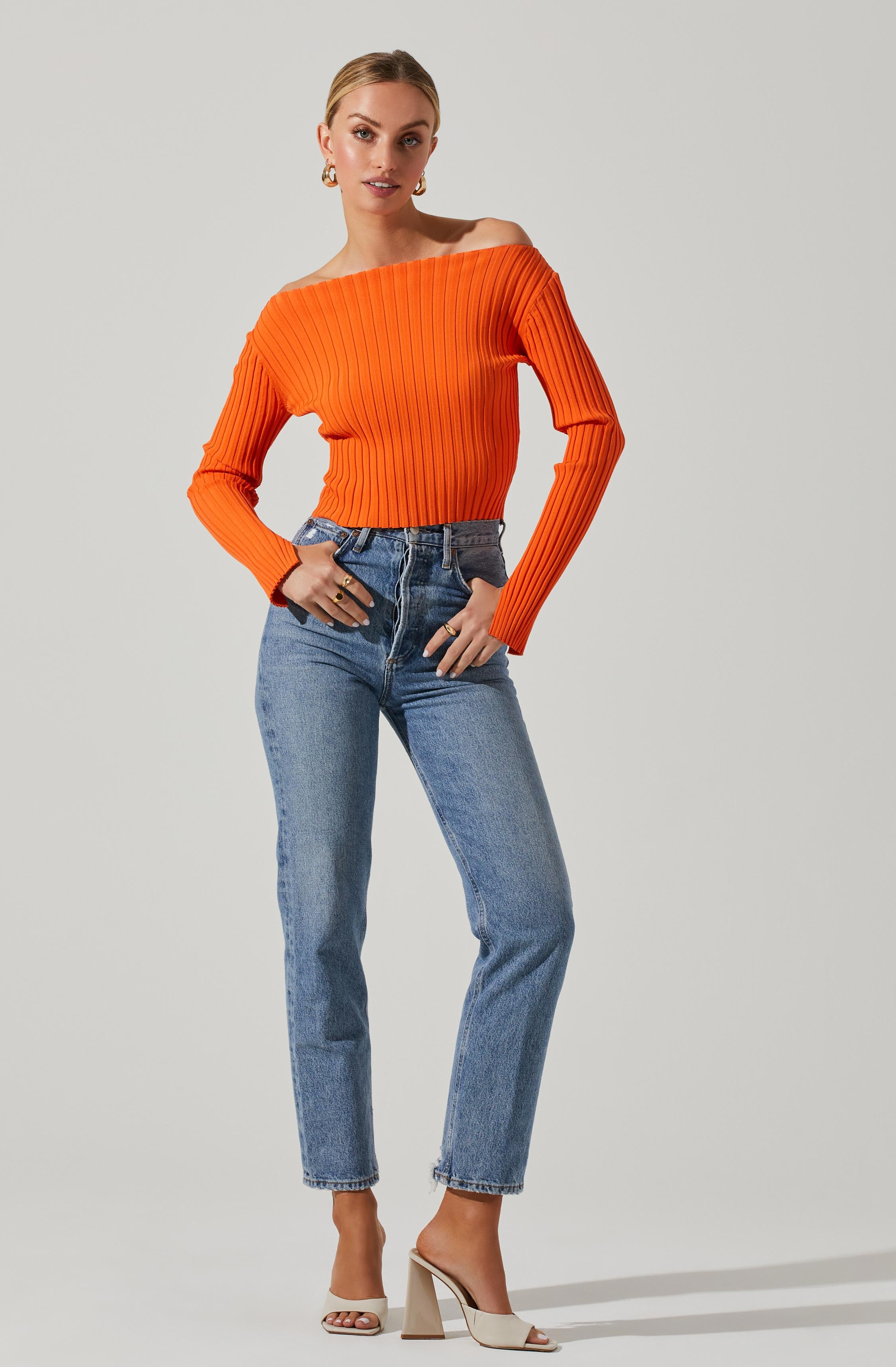 Alessandra Ribbed Off Shoulder Sweater-Aljck