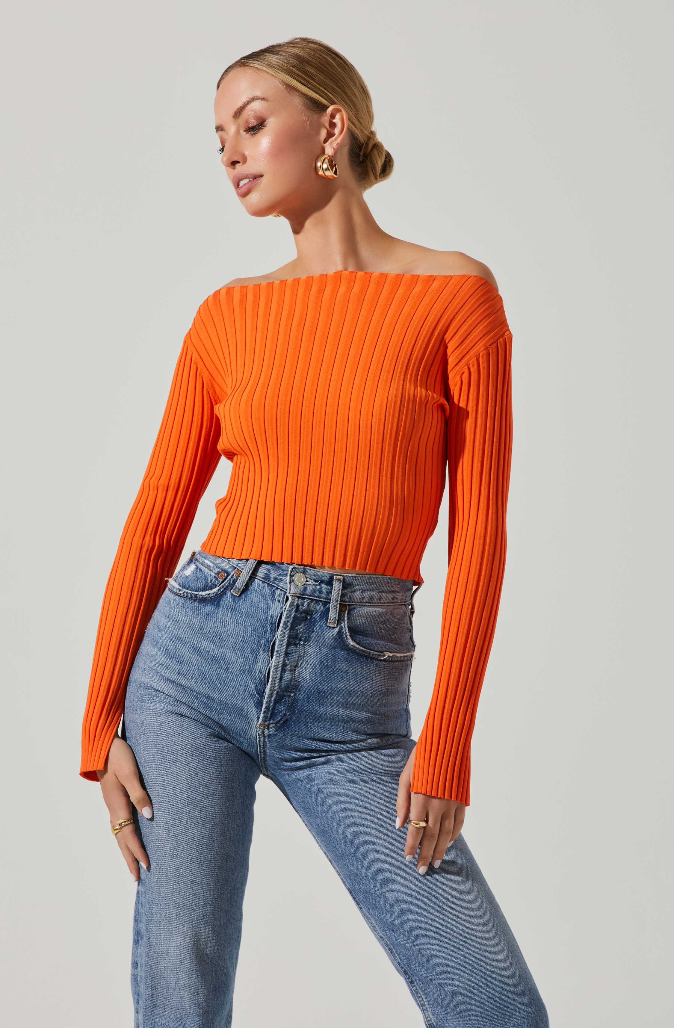 Alessandra Ribbed Off Shoulder Sweater-Aljck