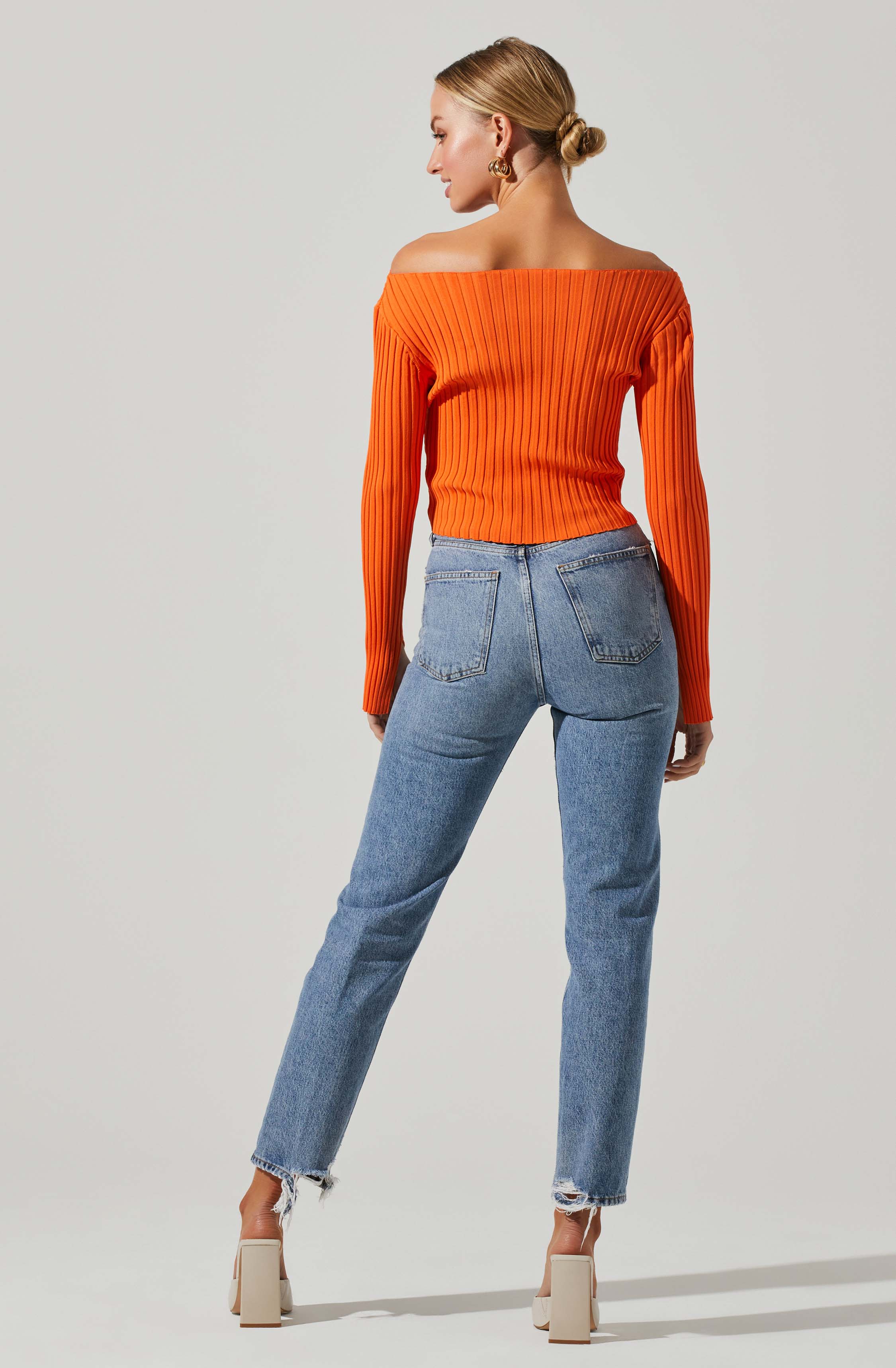 Alessandra Ribbed Off Shoulder Sweater-Aljck