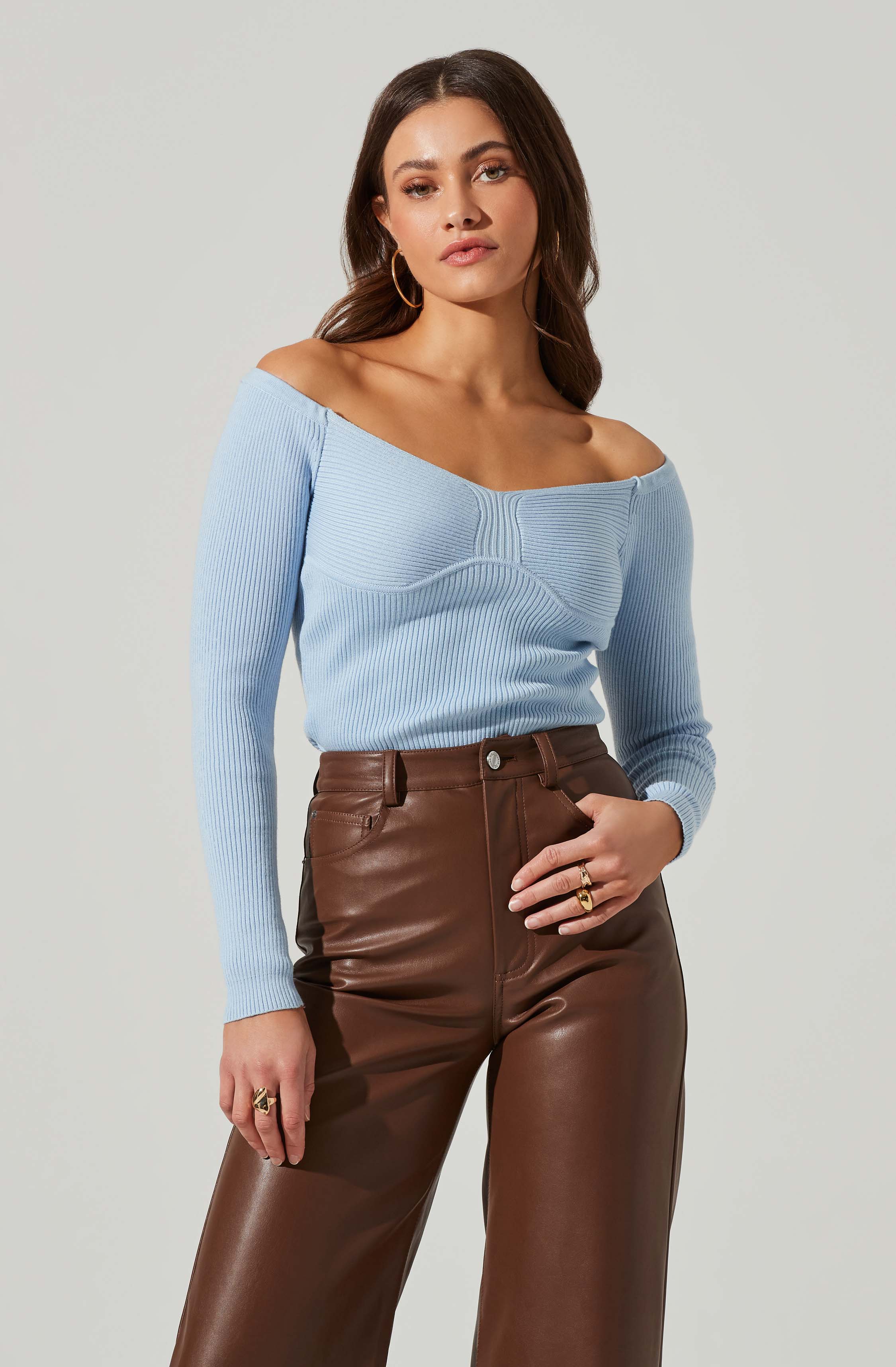 Harlie Off Shoulder Cropped Sweater-Aljck