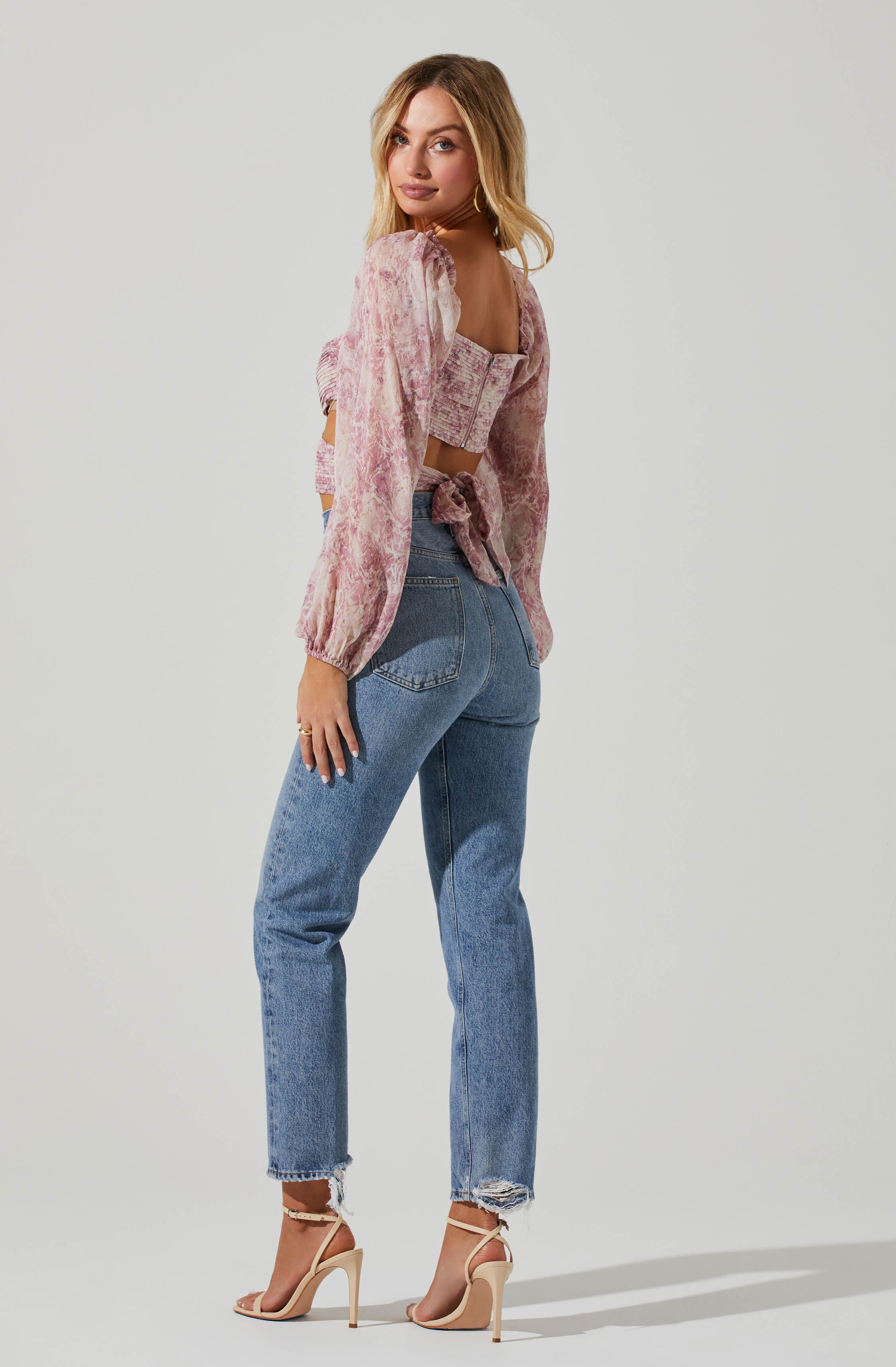 Savita Abstract Print Ruched Cutout Top-Aljck