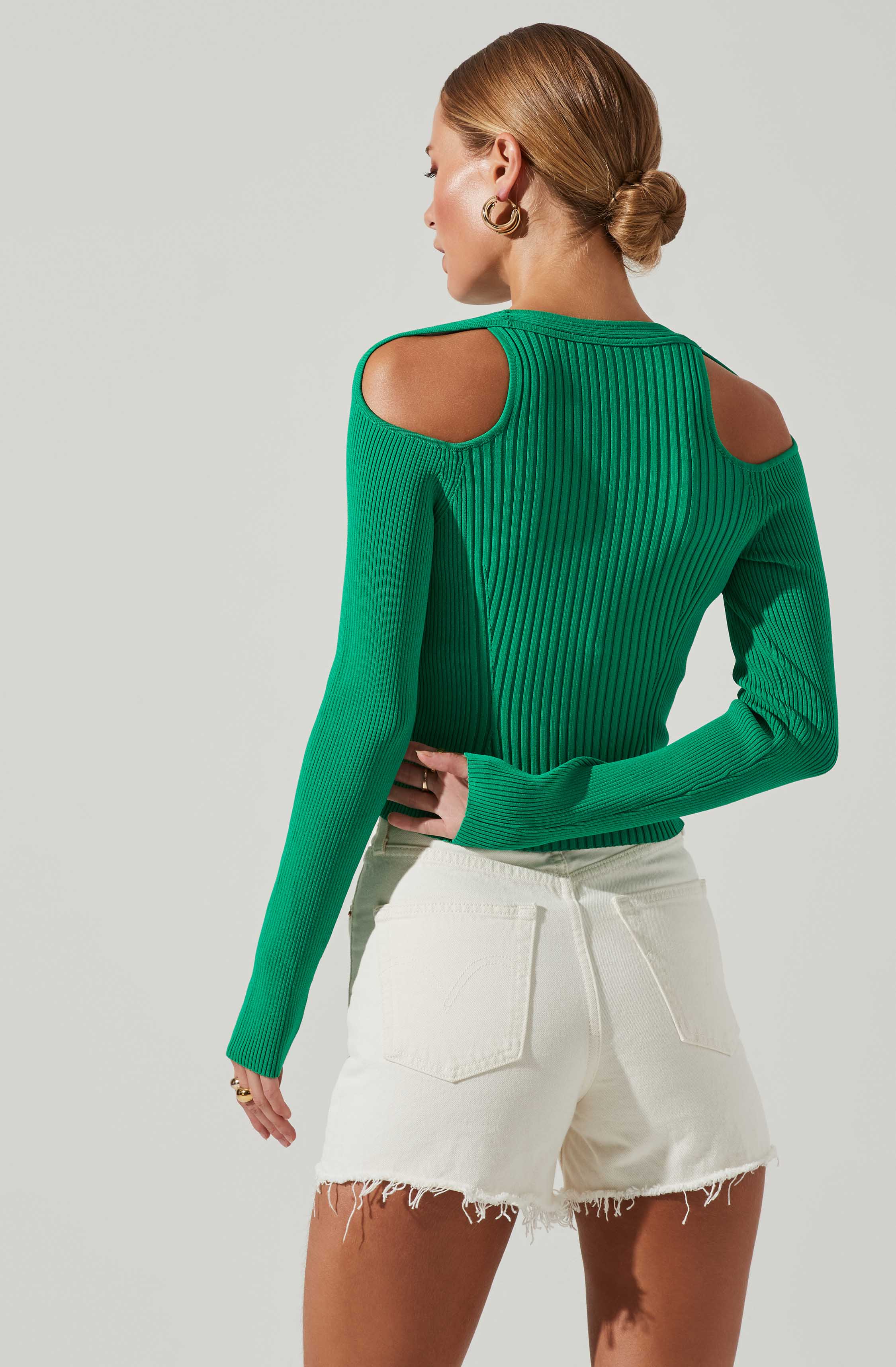 Eris Ribbed Shoulder Cutout Sweater-Aljck