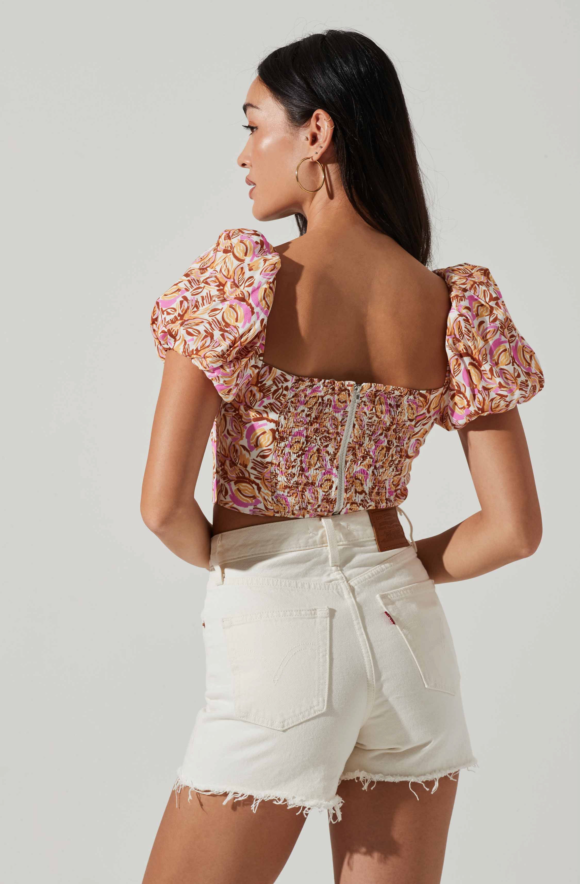 Paola Floral Puff Sleeve Top-Aljck