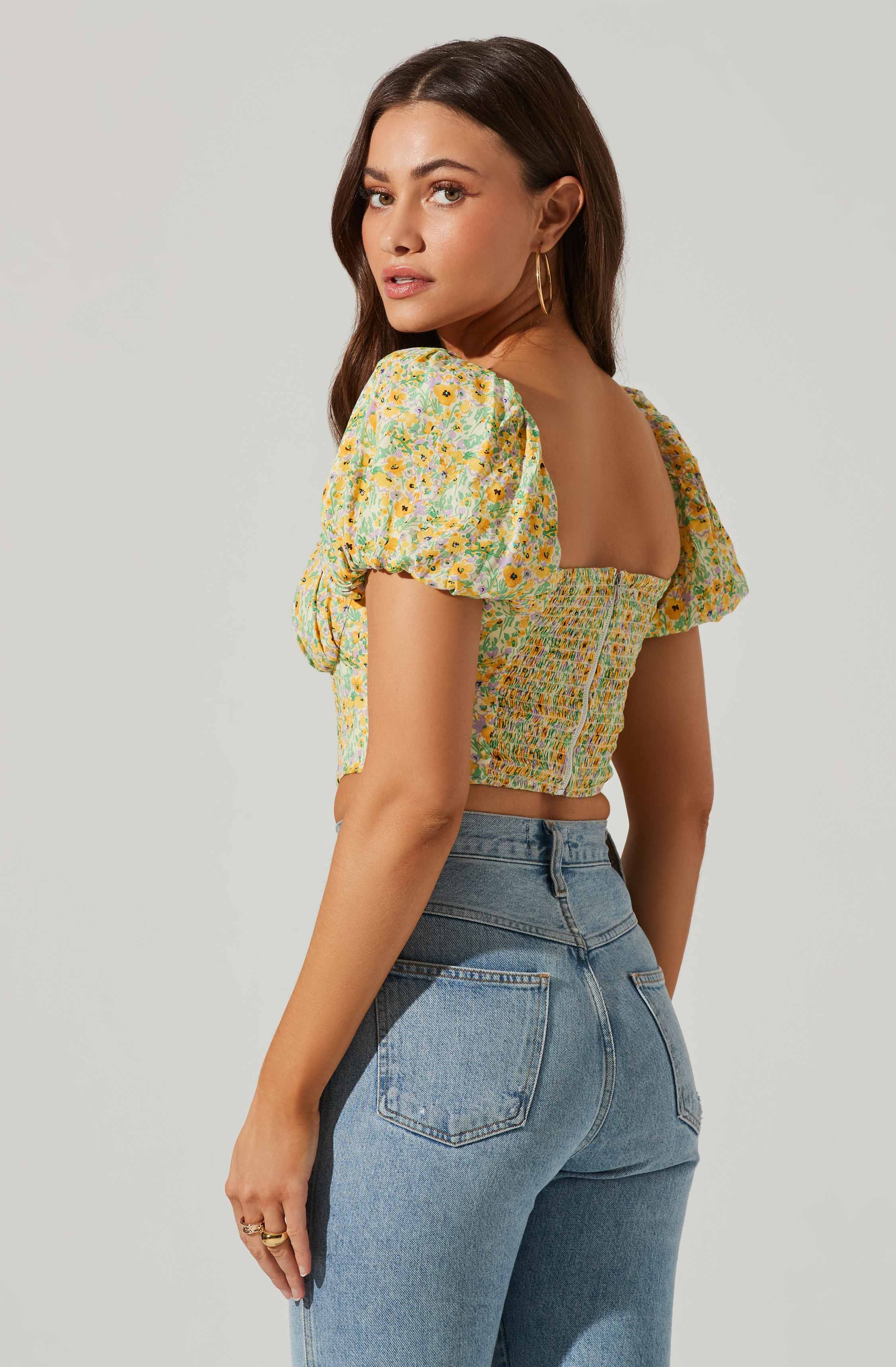 Paola Floral Puff Sleeve Top-Aljck