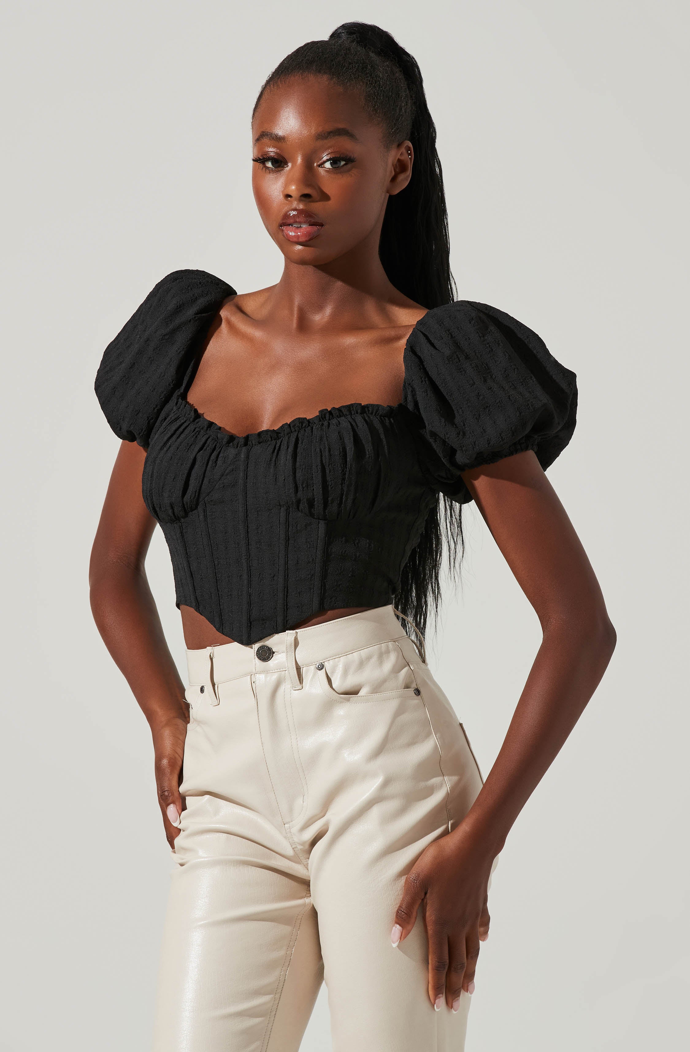 Paola Sweetheart Bustier Puff Sleeve Top-Aljck