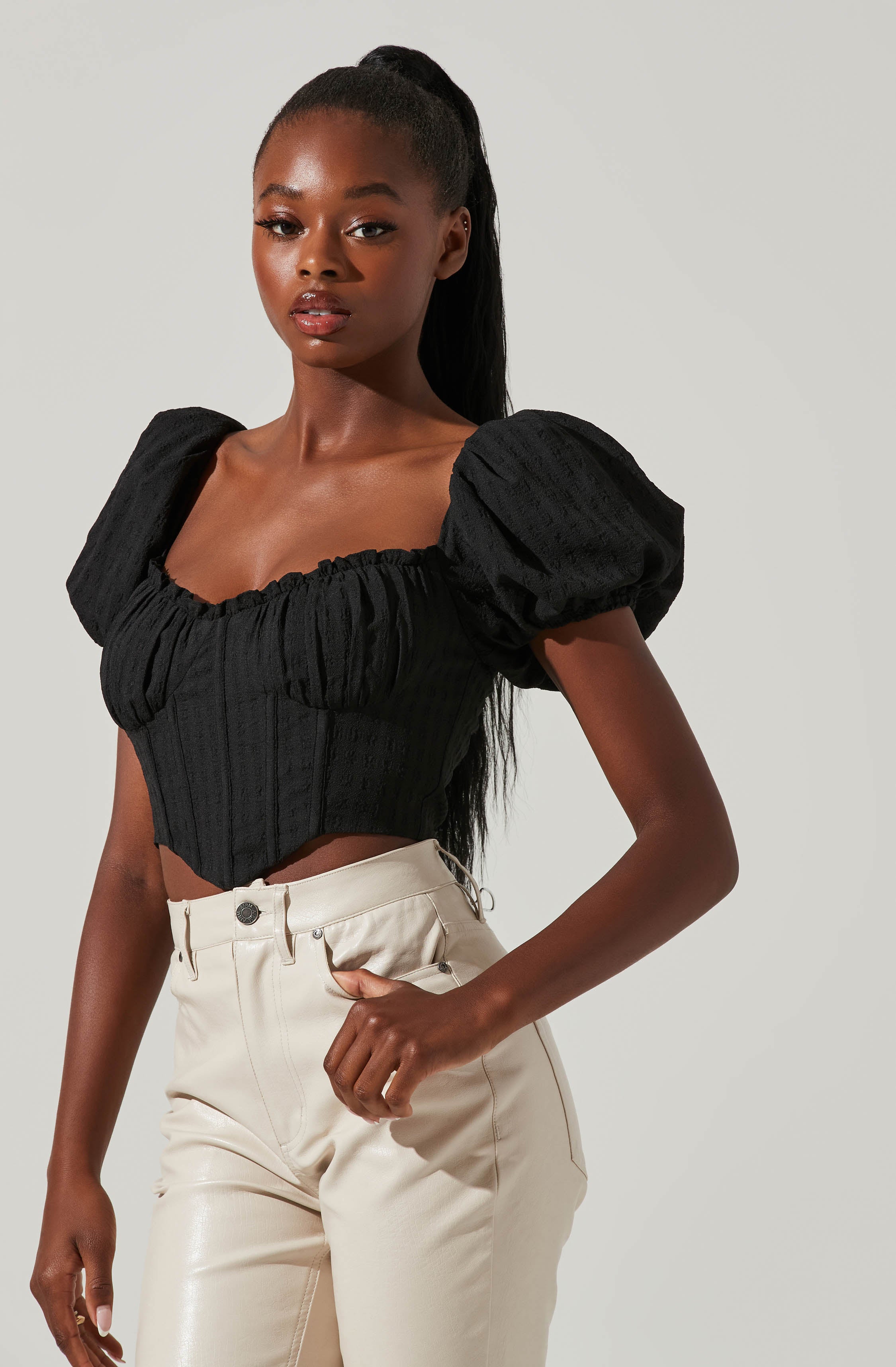 Paola Sweetheart Bustier Puff Sleeve Top-Aljck
