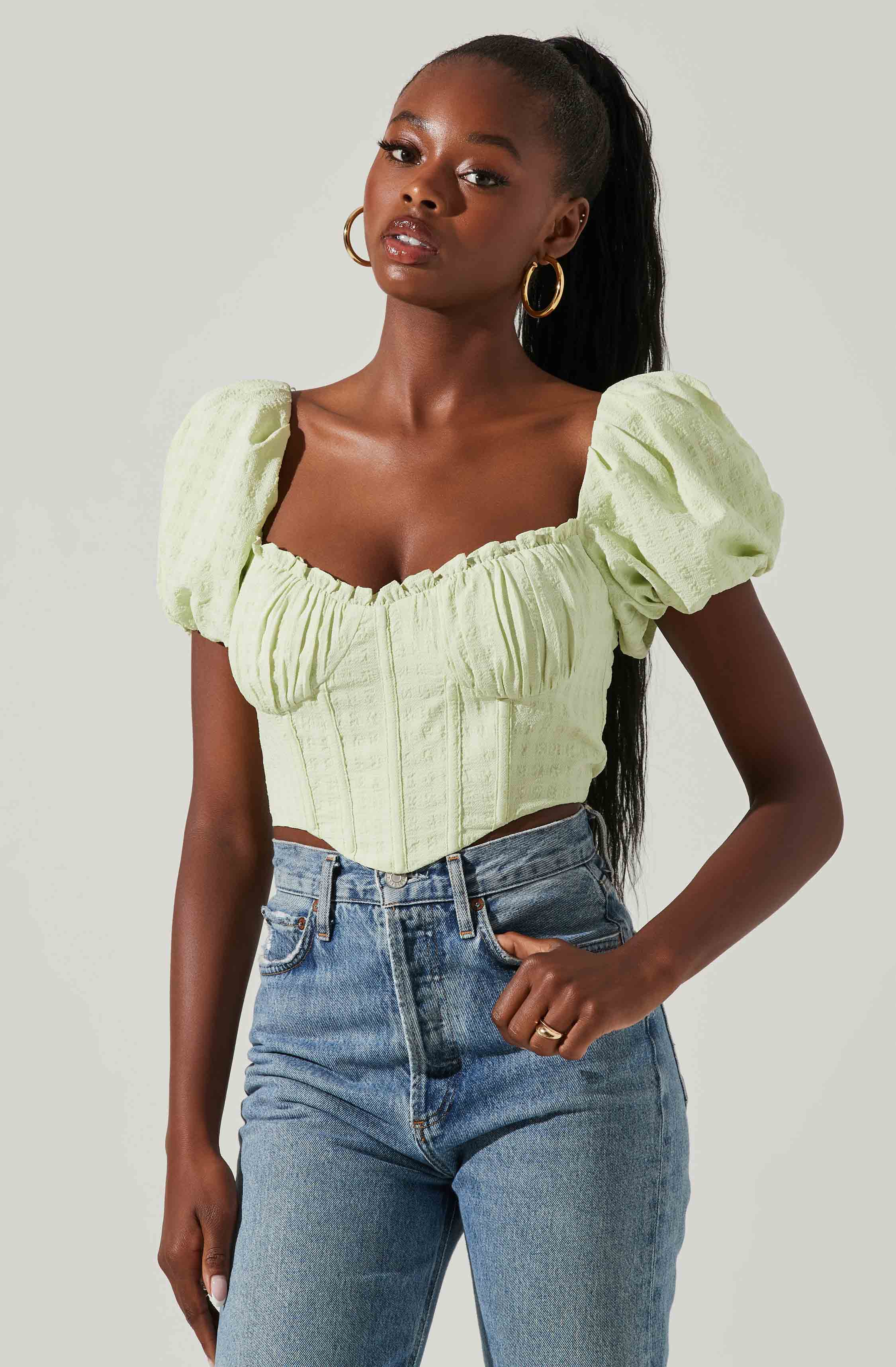 Paola Sweetheart Bustier Puff Sleeve Top-Aljck