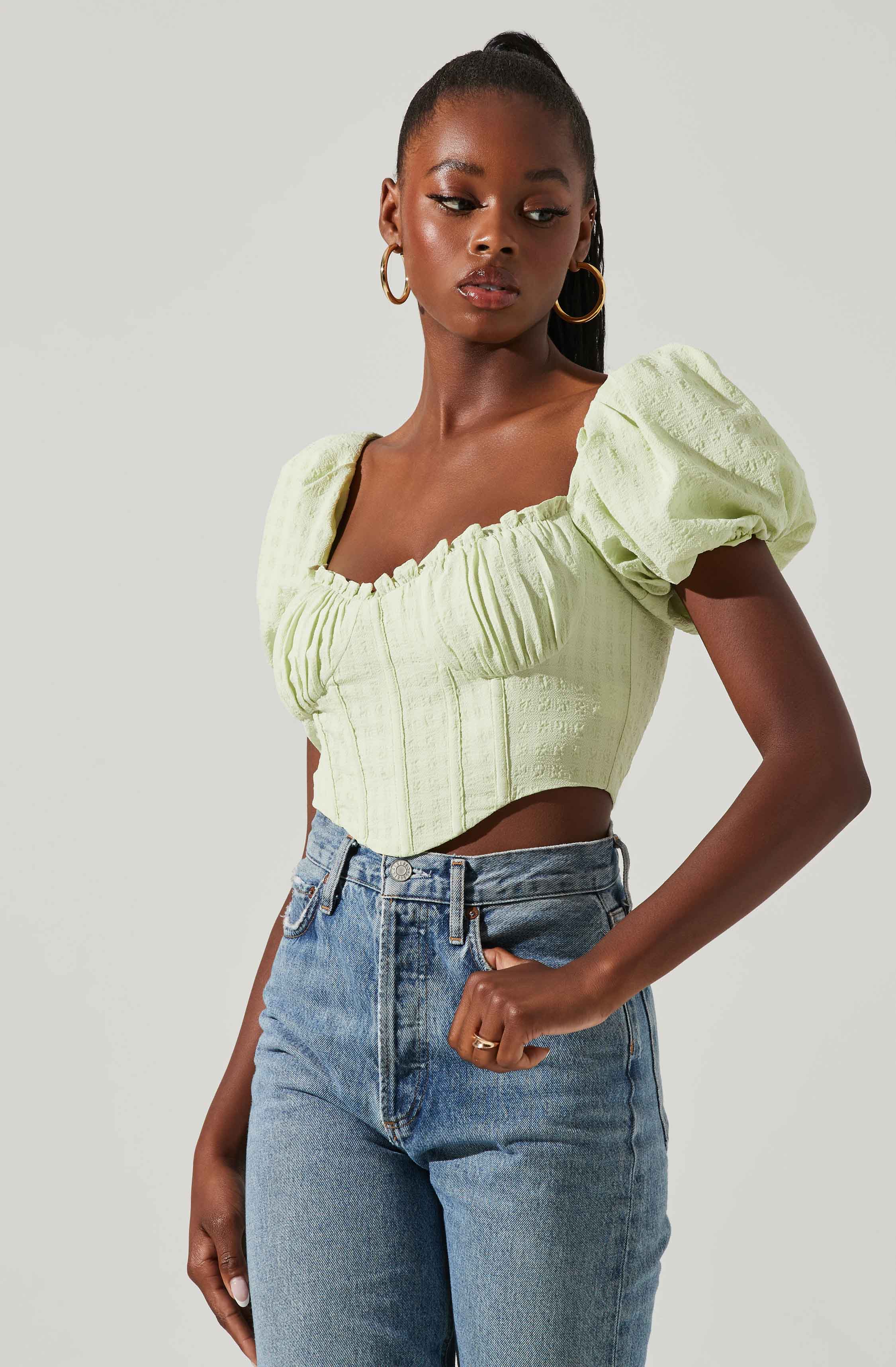 Paola Sweetheart Bustier Puff Sleeve Top-Aljck