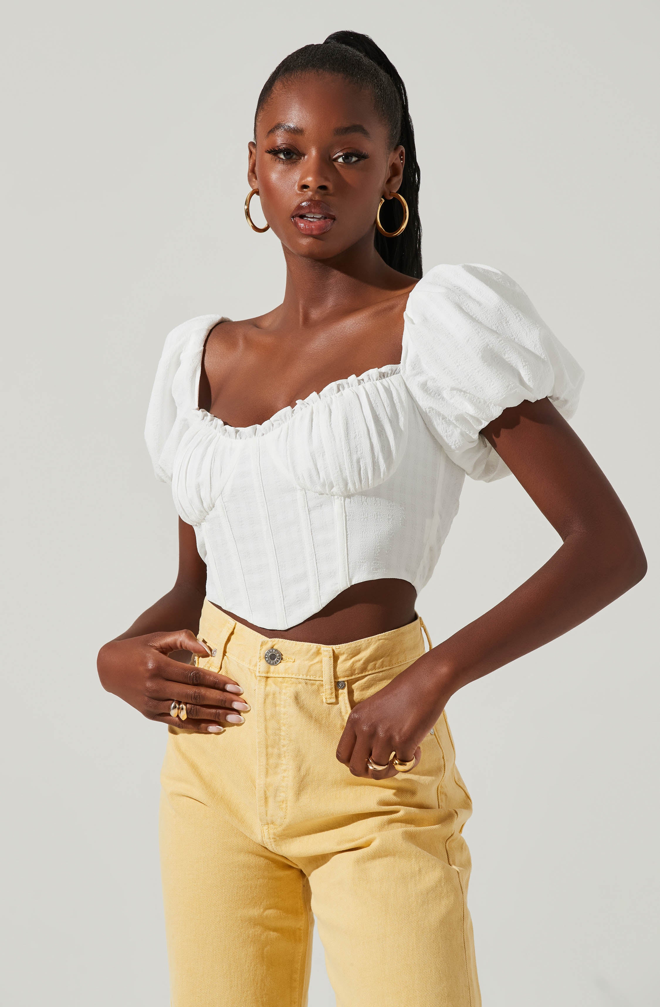 Paola Sweetheart Bustier Puff Sleeve Top-Aljck