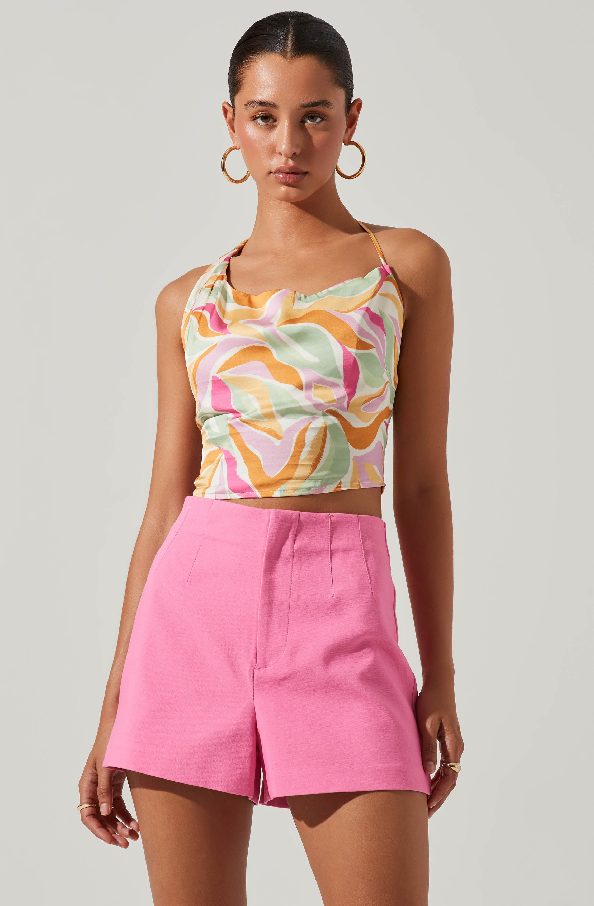 Triana Abstract Print Halter Crop Top-Aljck