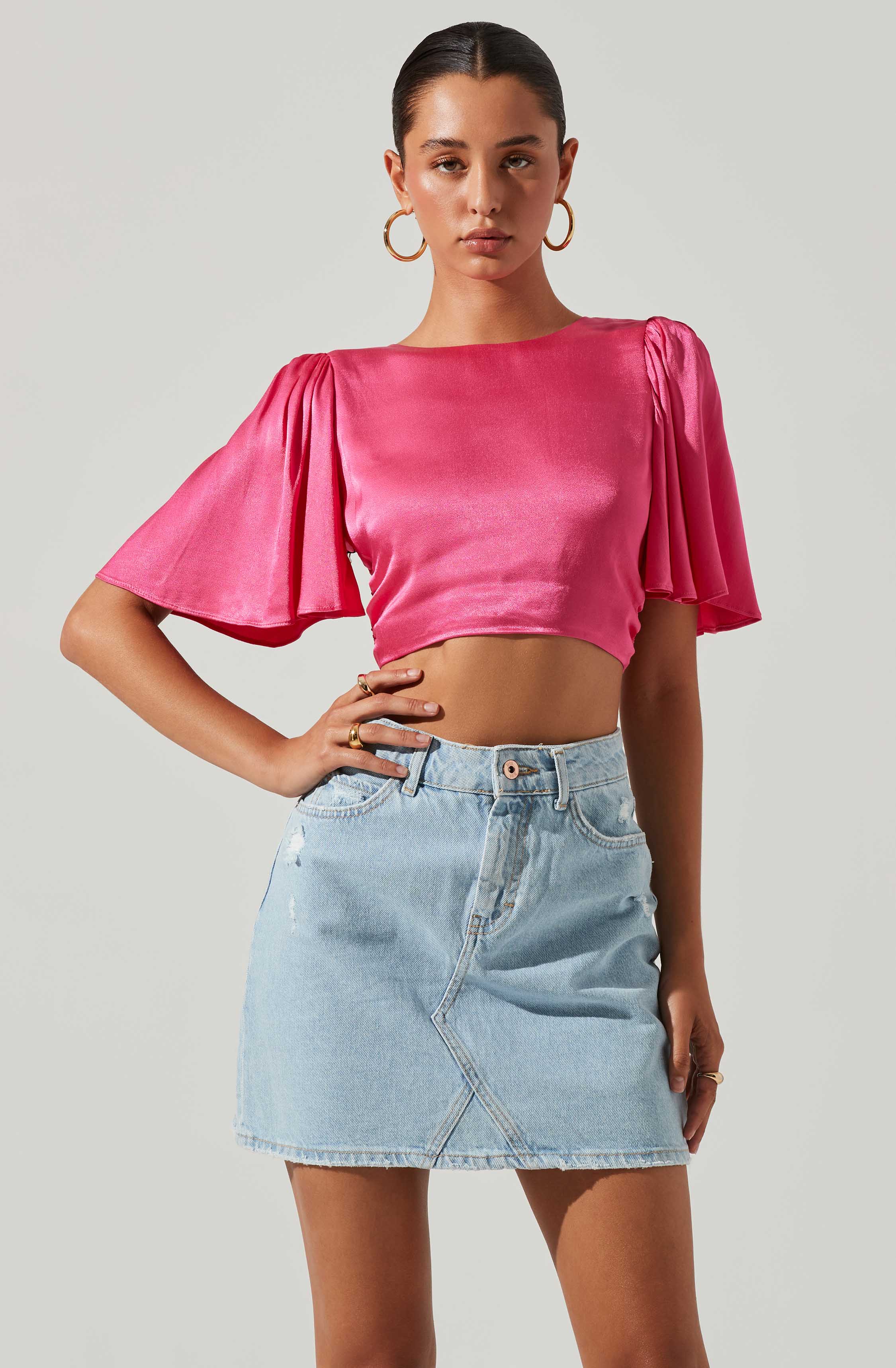 Zita Satin Open Back Crop Top-Aljck