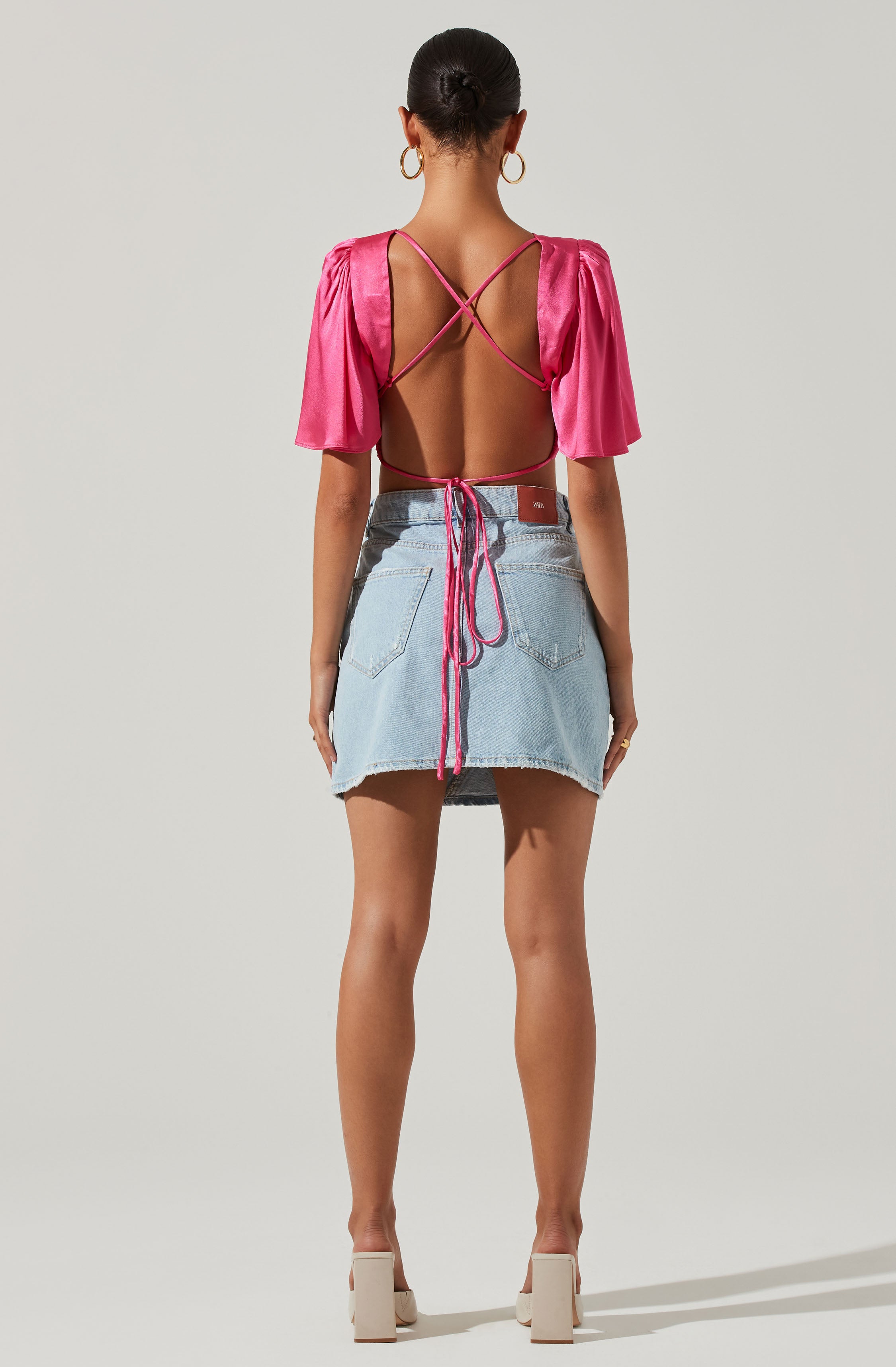Zita Satin Open Back Crop Top-Aljck