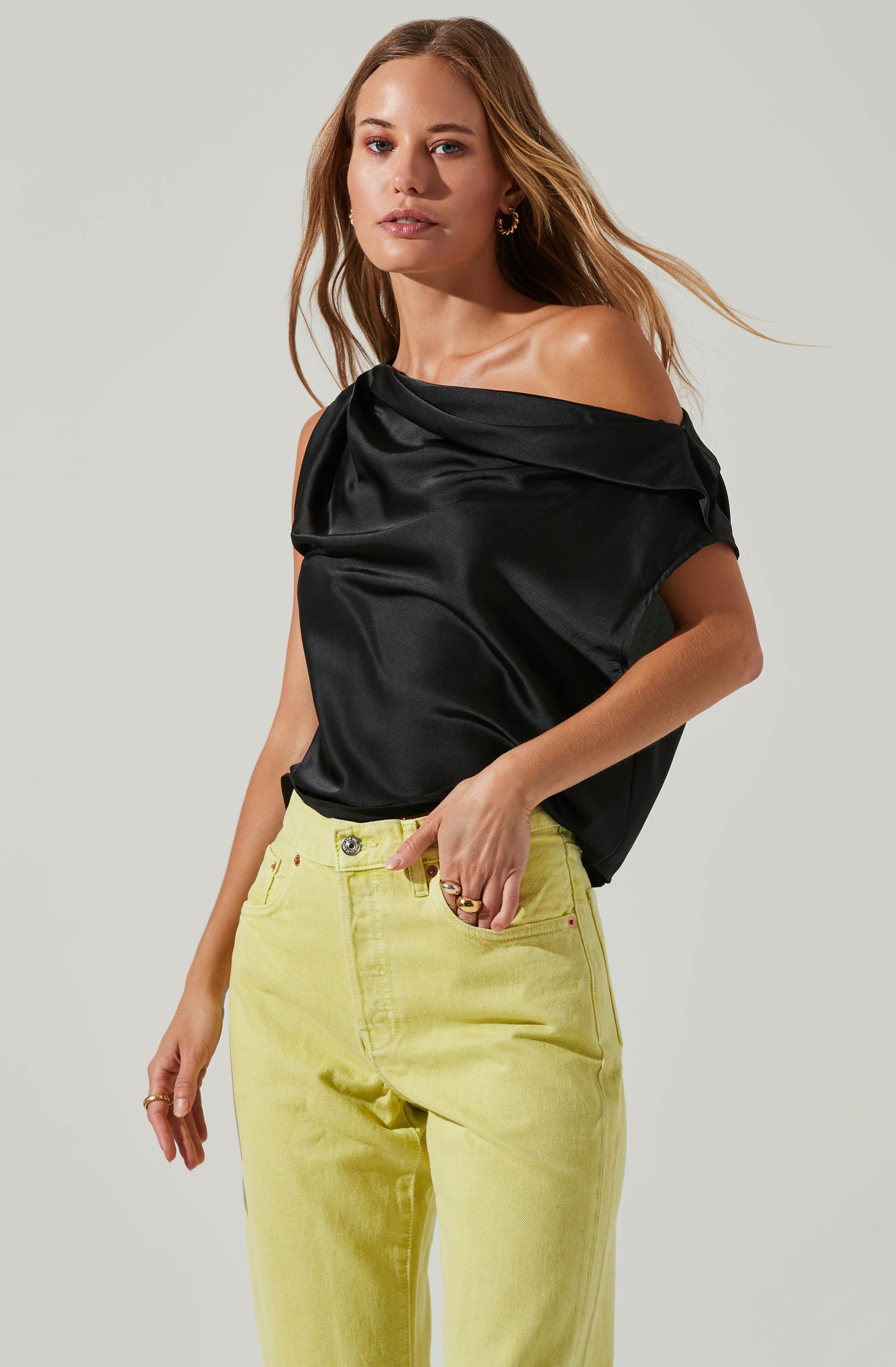 Ceres Satin Off Shoulder Top-Aljck