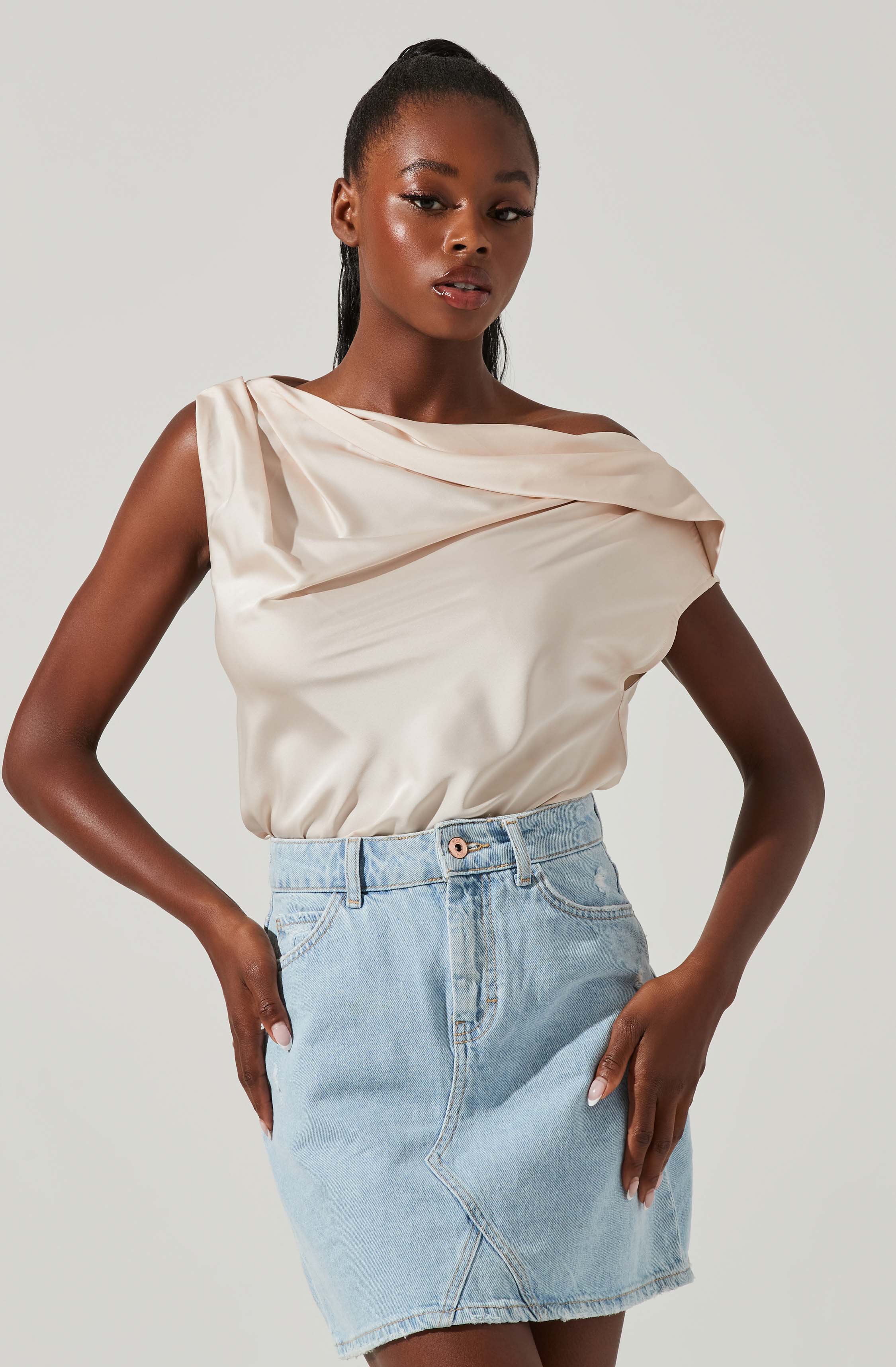 Ceres Satin Off Shoulder Top-Aljck