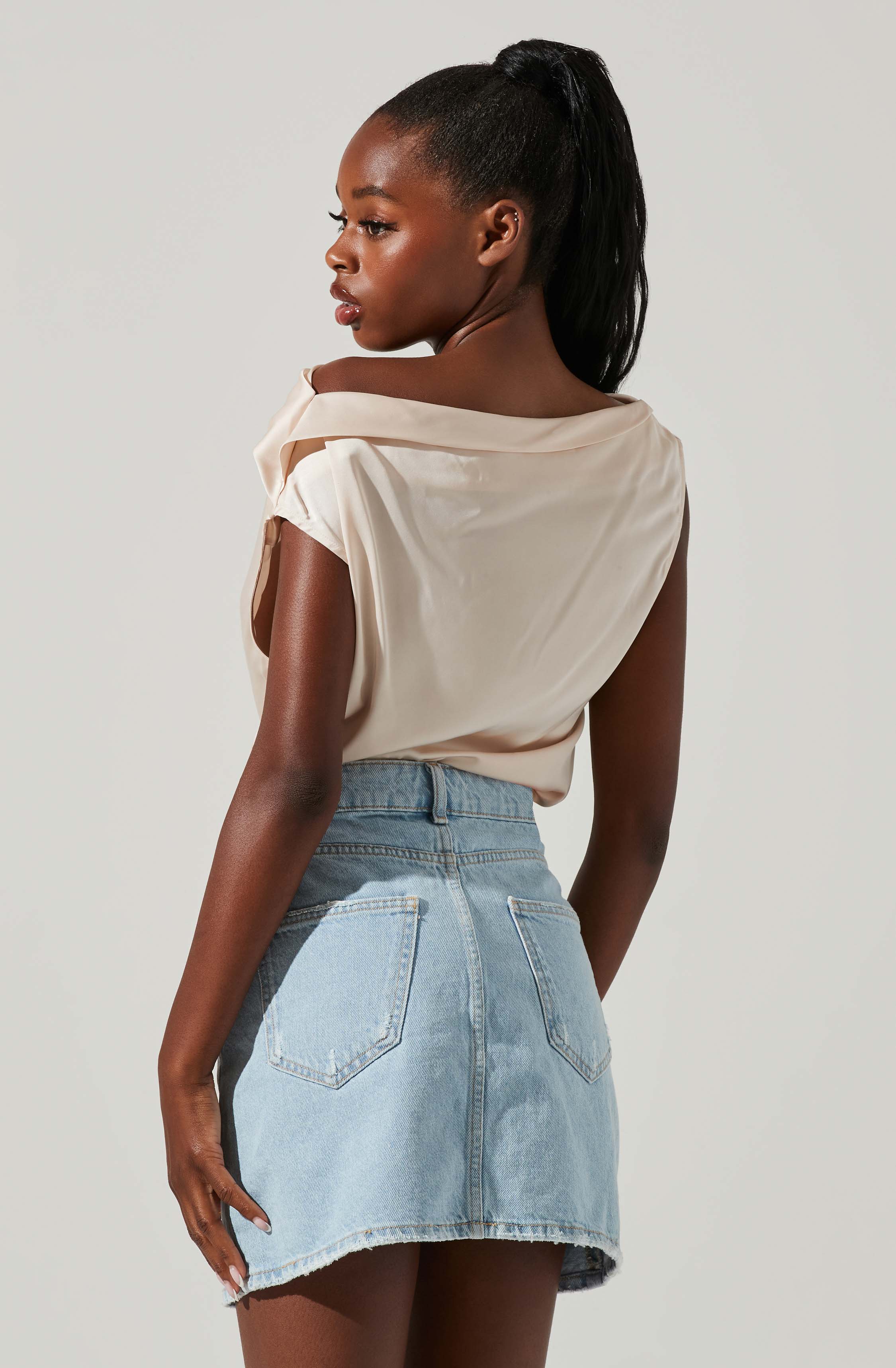 Ceres Satin Off Shoulder Top-Aljck