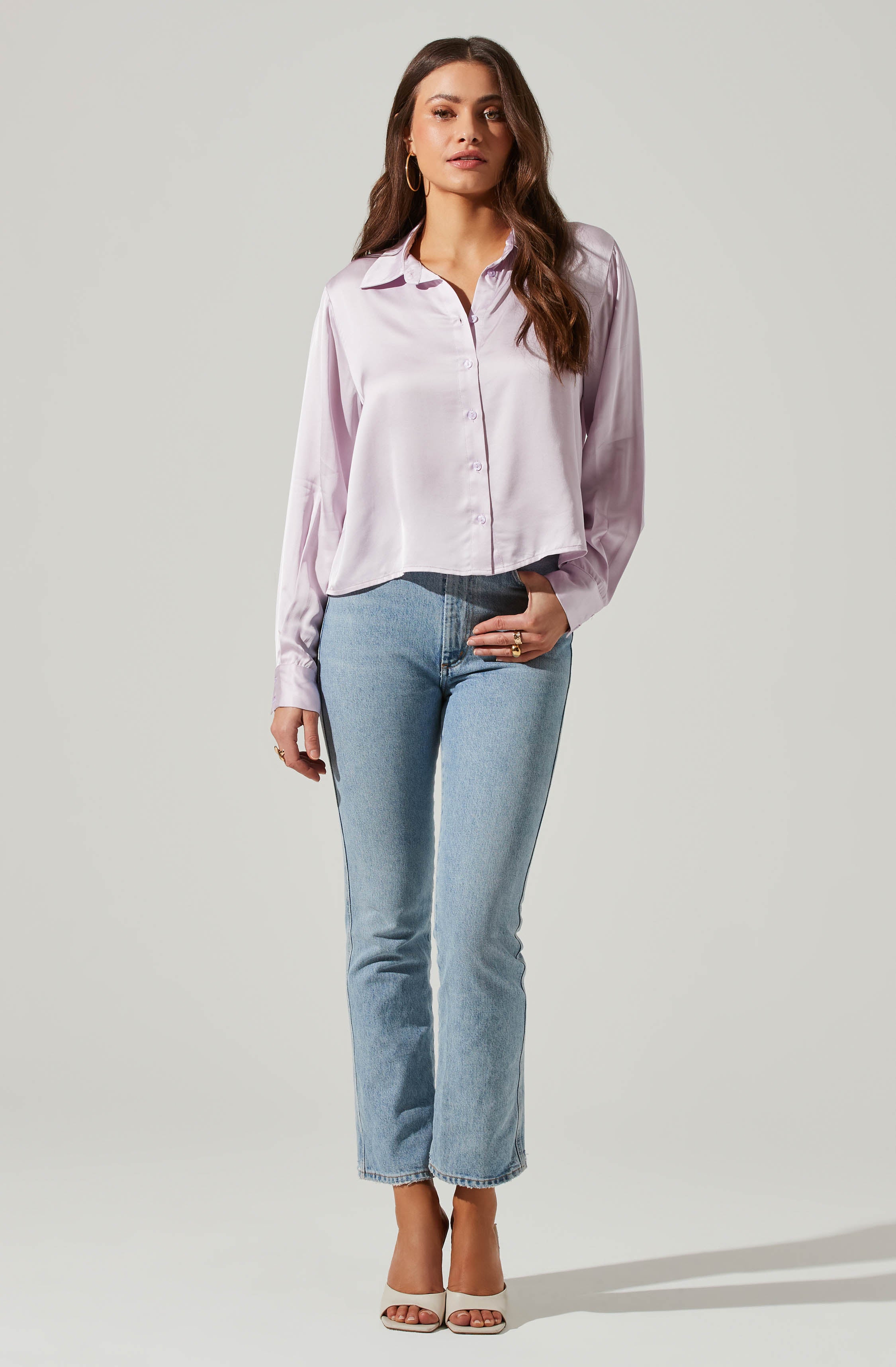 Bradford Satin Open Back Long Sleeve Top-Aljck