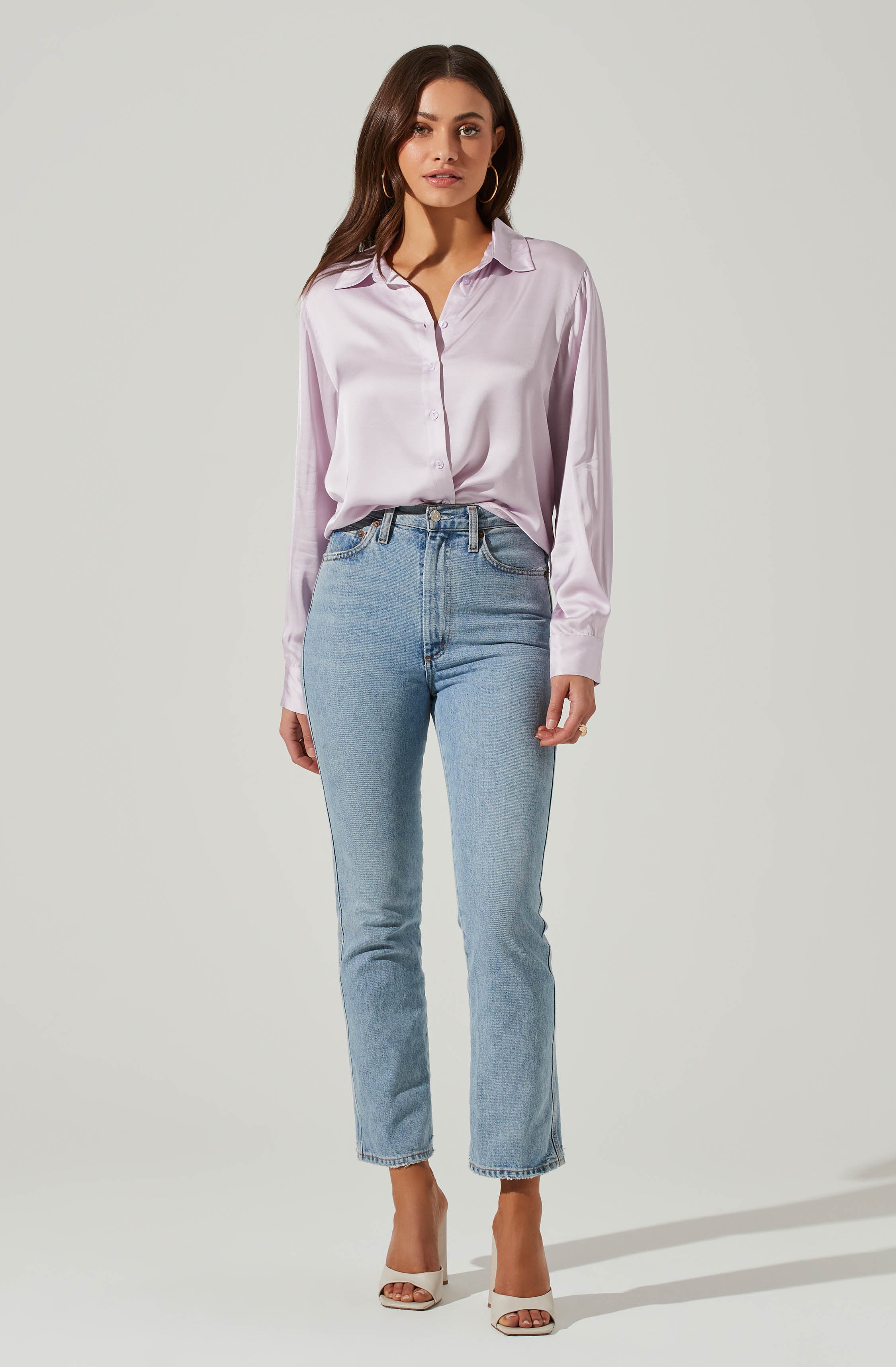 Bradford Satin Open Back Long Sleeve Top-Aljck