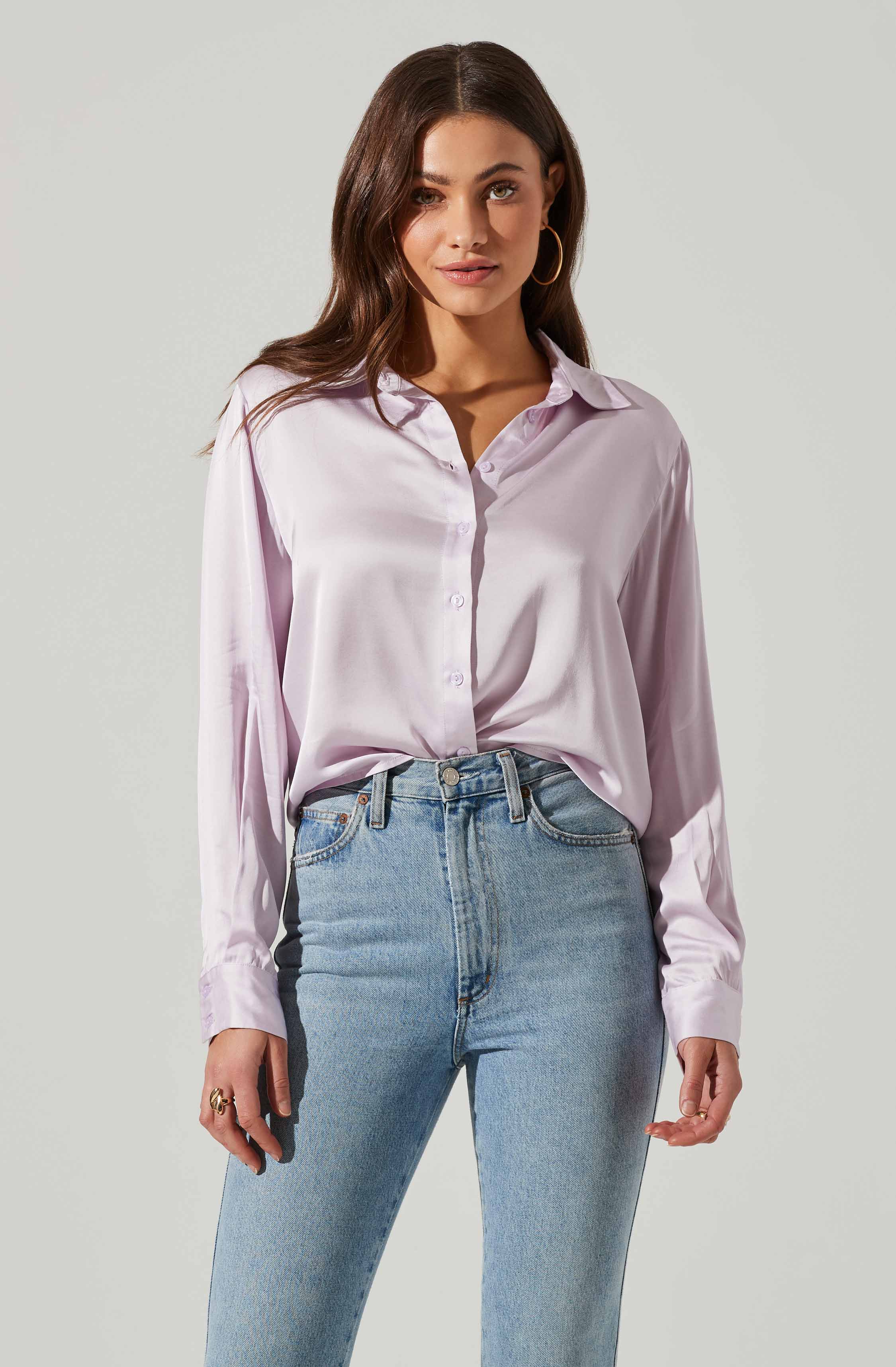 Bradford Satin Open Back Long Sleeve Top-Aljck
