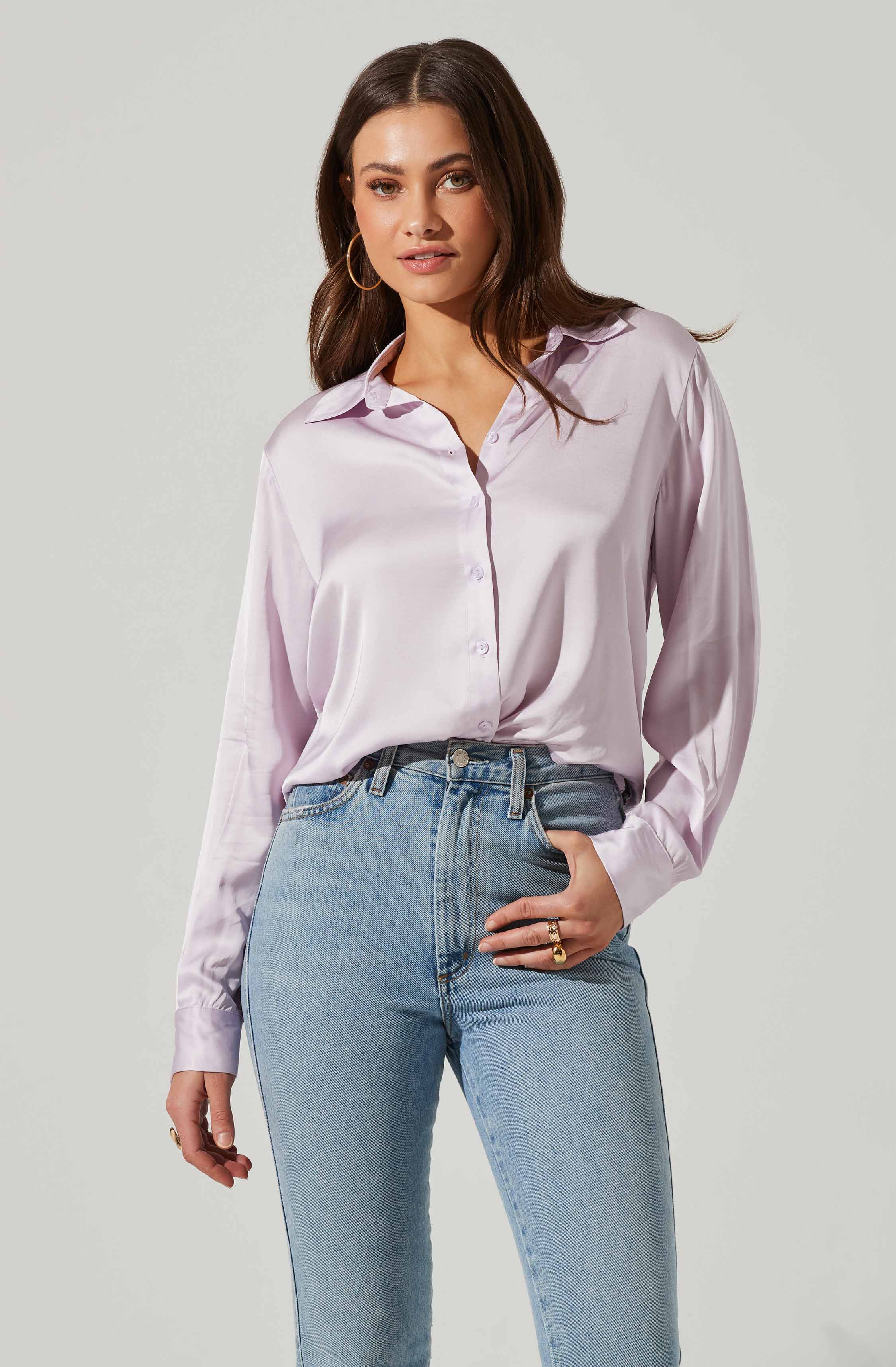 Bradford Satin Open Back Long Sleeve Top-Aljck