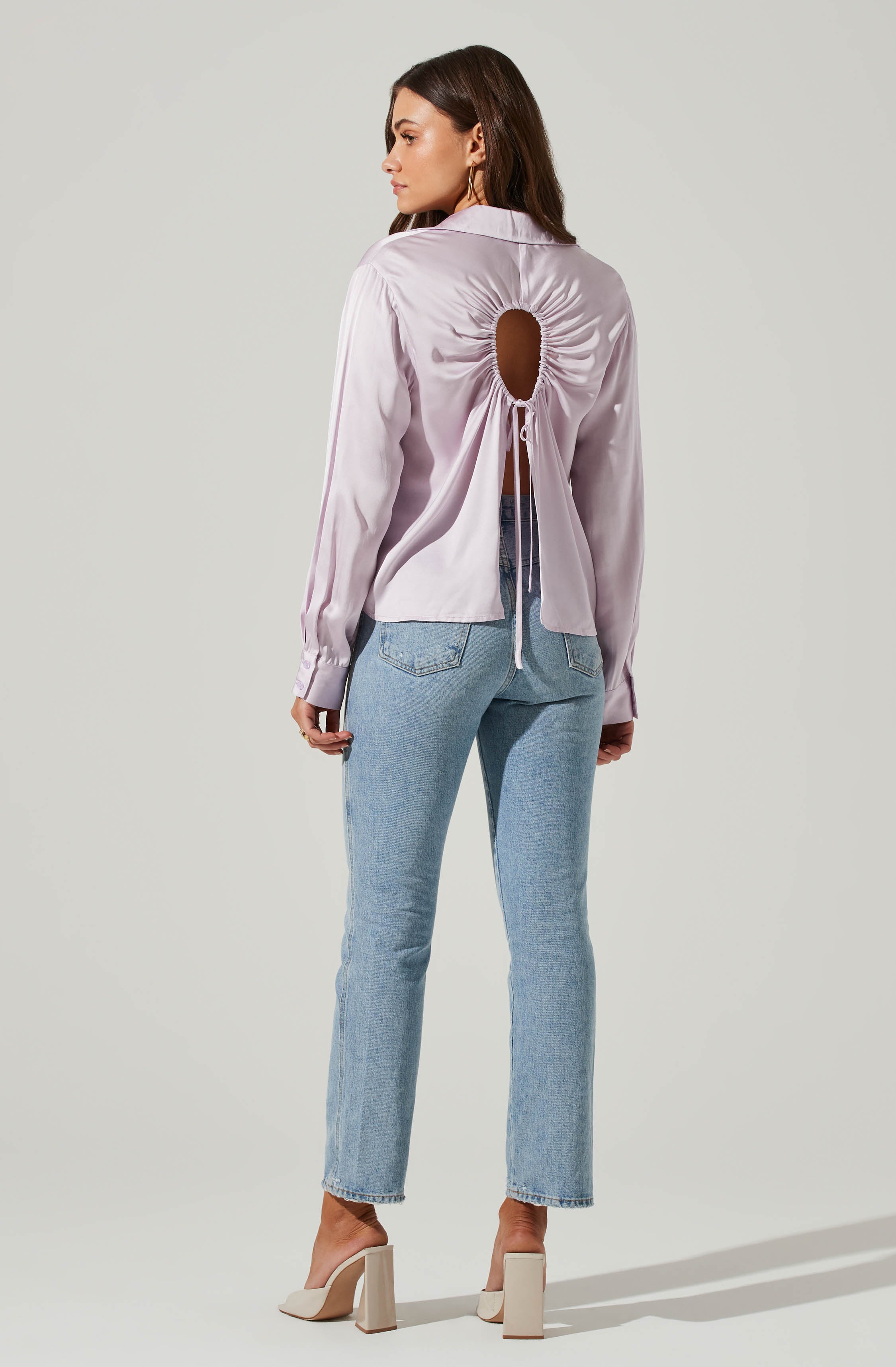 Bradford Satin Open Back Long Sleeve Top-Aljck