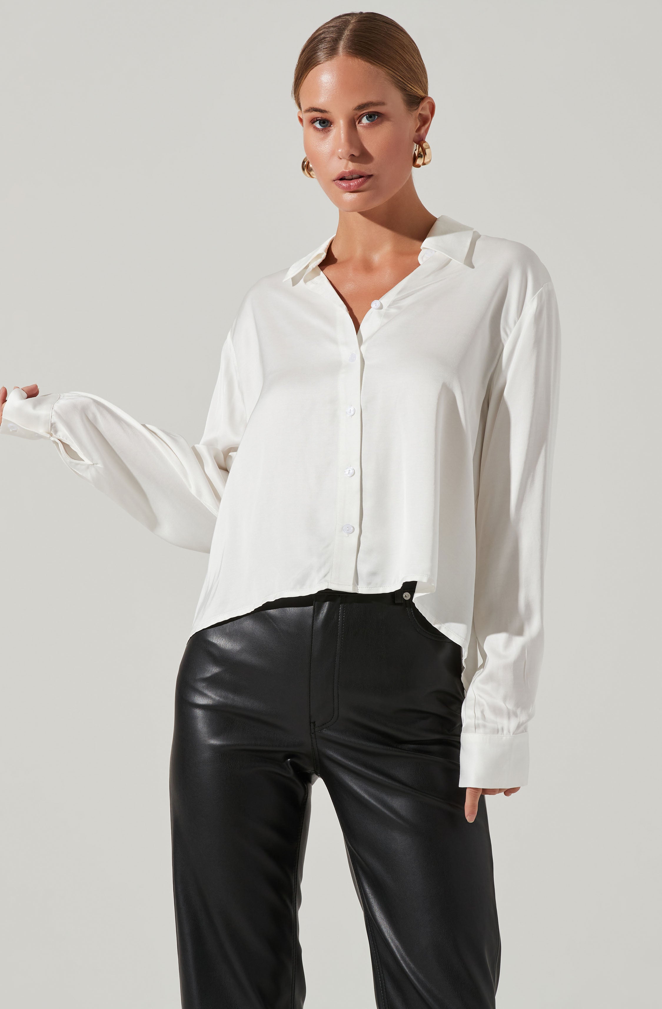 Bradford Satin Open Back Long Sleeve Top-Aljck